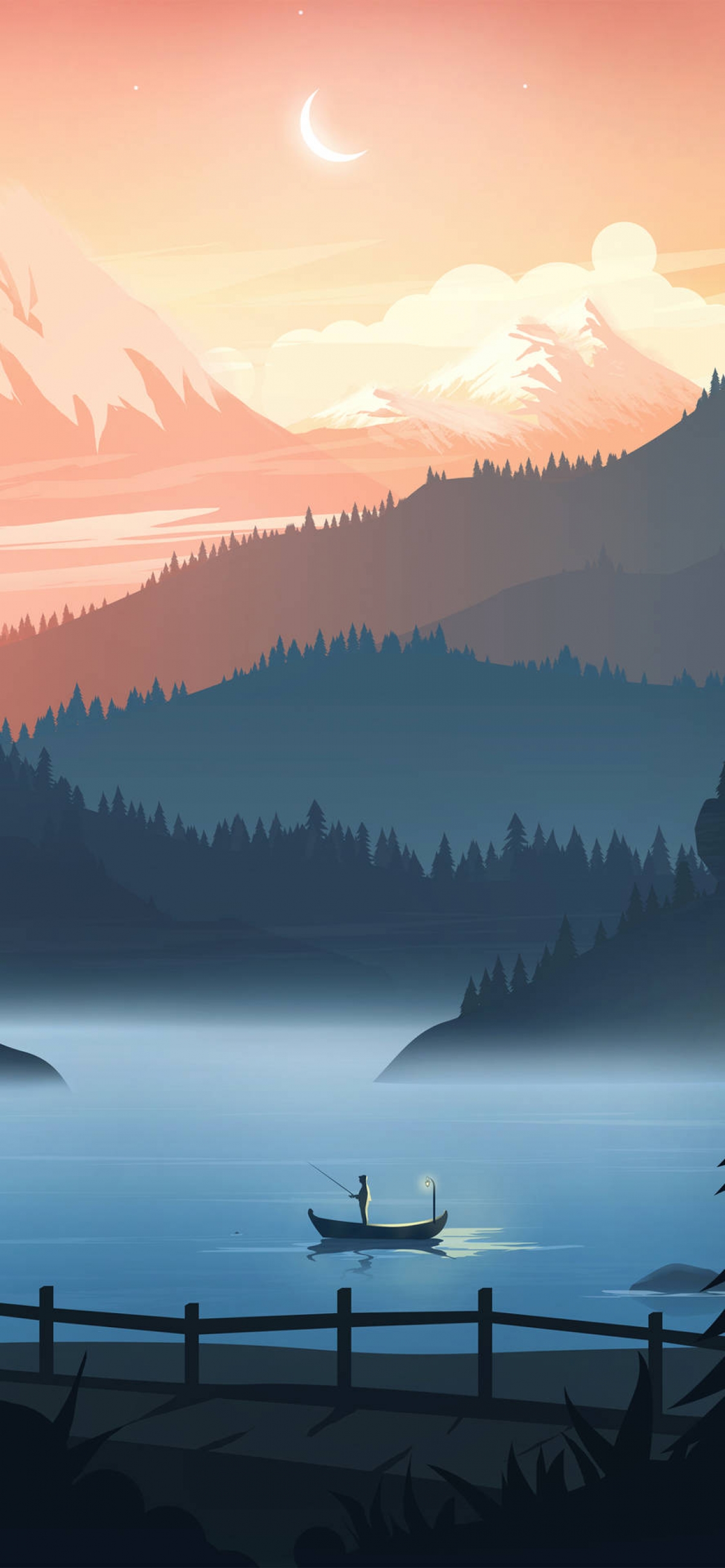 Digital Drawing Vector Art Lake Serene