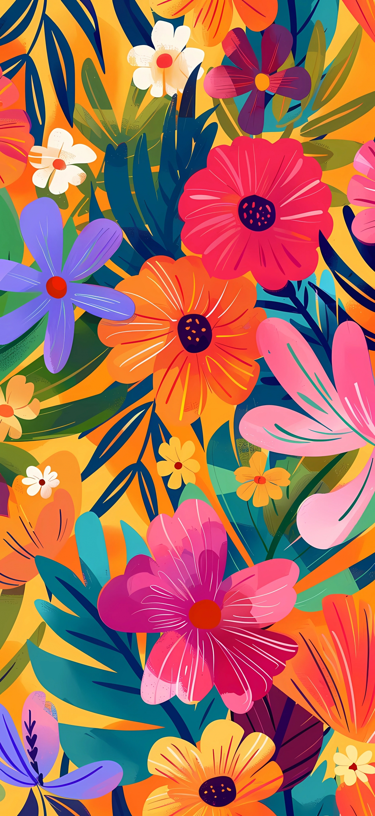 Vibrant Colorful Rainbow Flowers Pattern Girly Feminine wallpaper for Apple iPhone, Mac, iPad and more