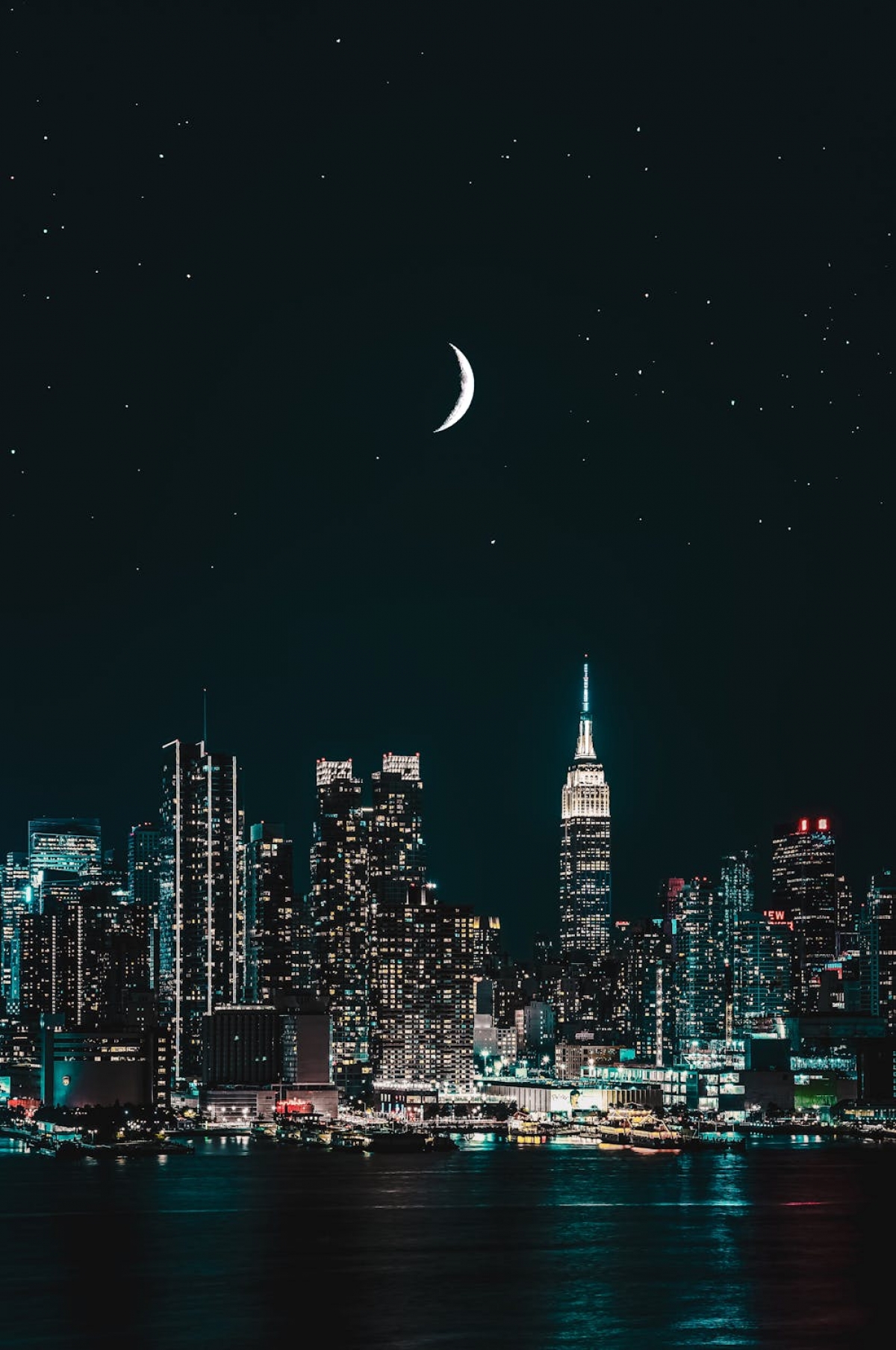 City Lights And Moon At Night wallpaper for Apple iPhone, Apple Watch, Mac, iPad and Apple Watch