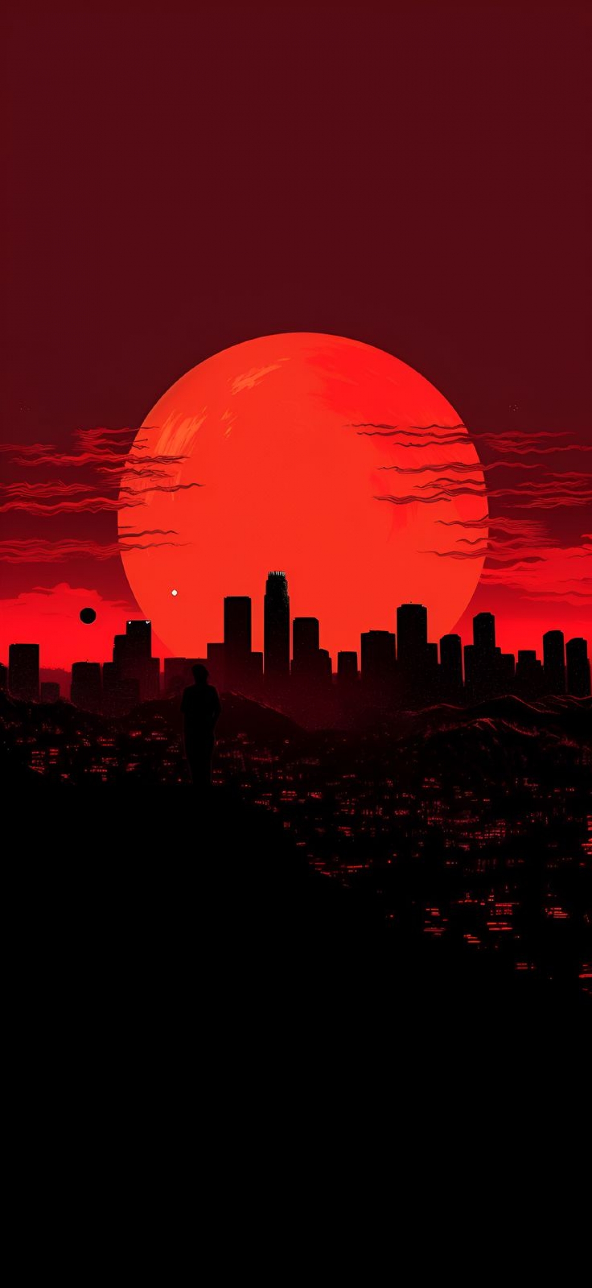 Dramatic Red Moon Los Angeles City Skyline Animated Drawing