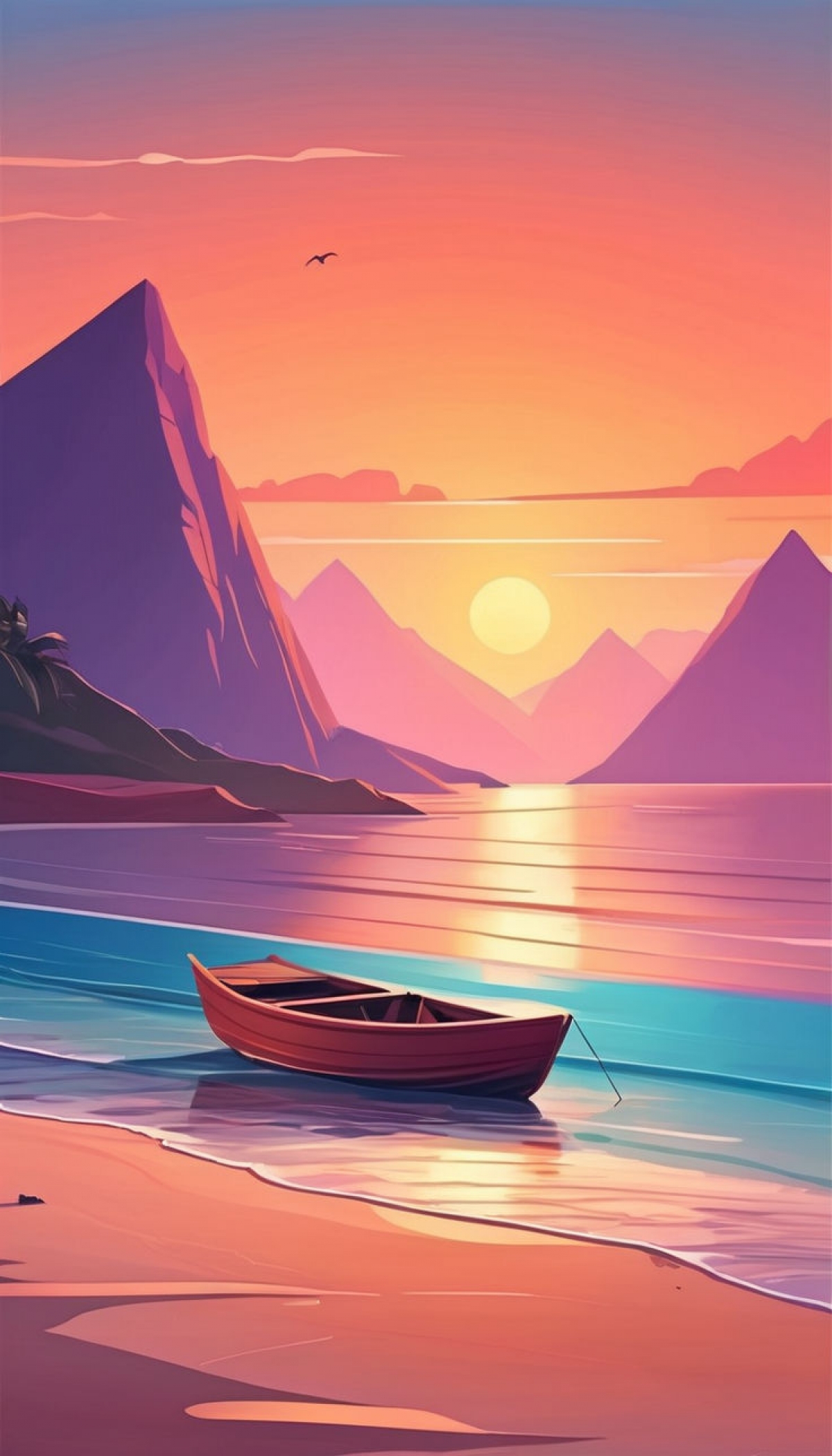 Colorful Animated Hand Drawn Sunset At The Beach