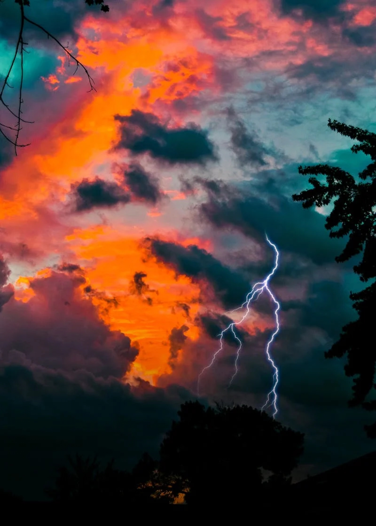 Thunder And Lightning At Sunrise With Clouds