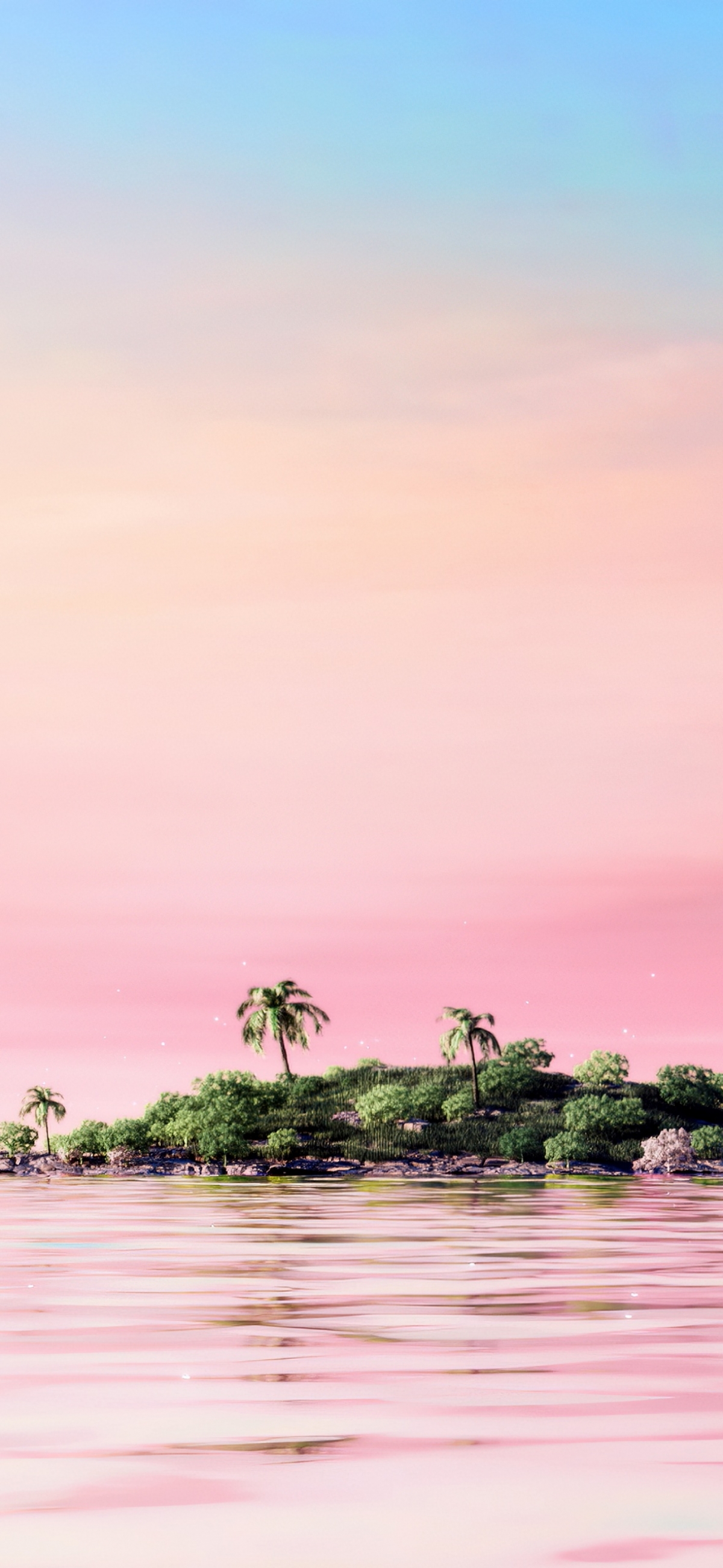 Pastel Tropical Beach With Palm Trees Sunset Sunrise