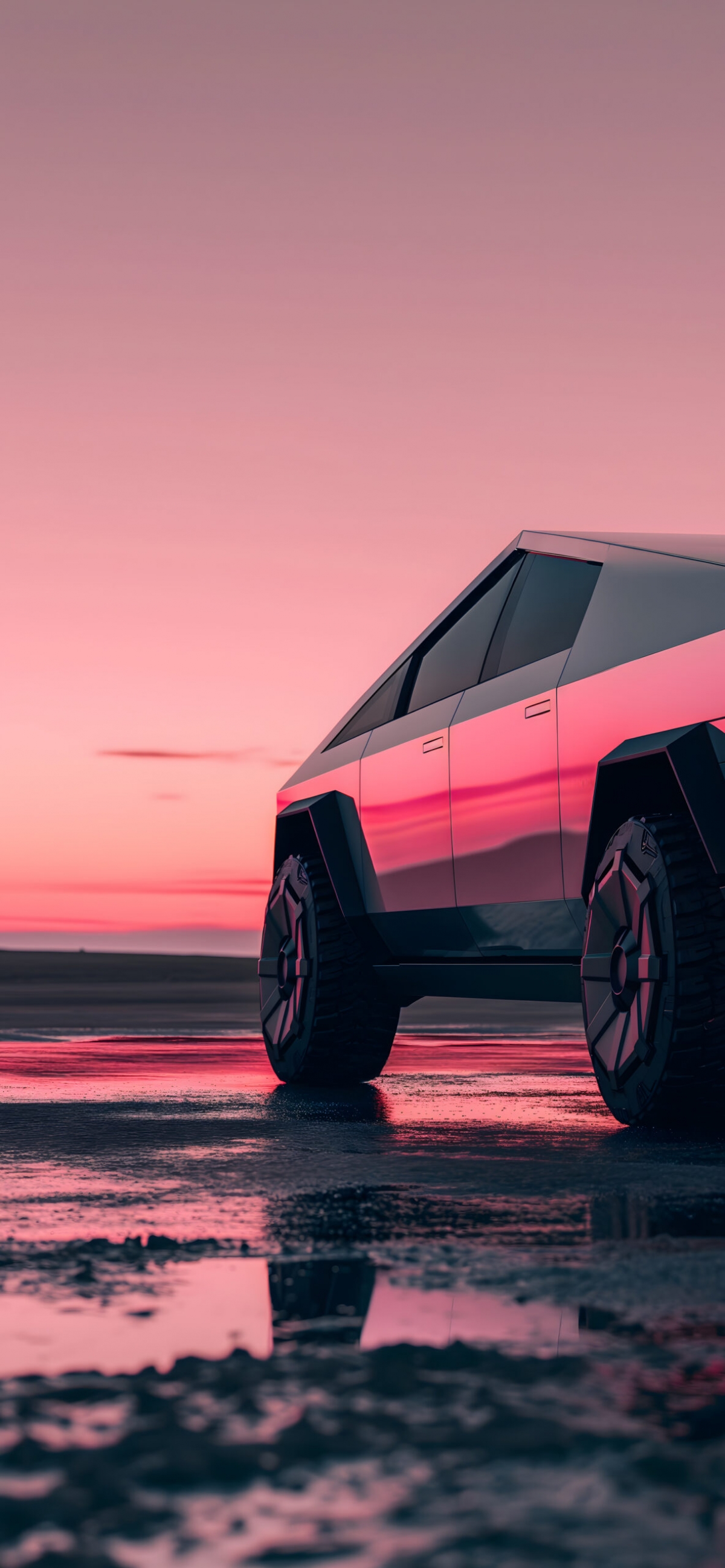 Tesla Cybertruck With A Gorgeous Sunset In The Background