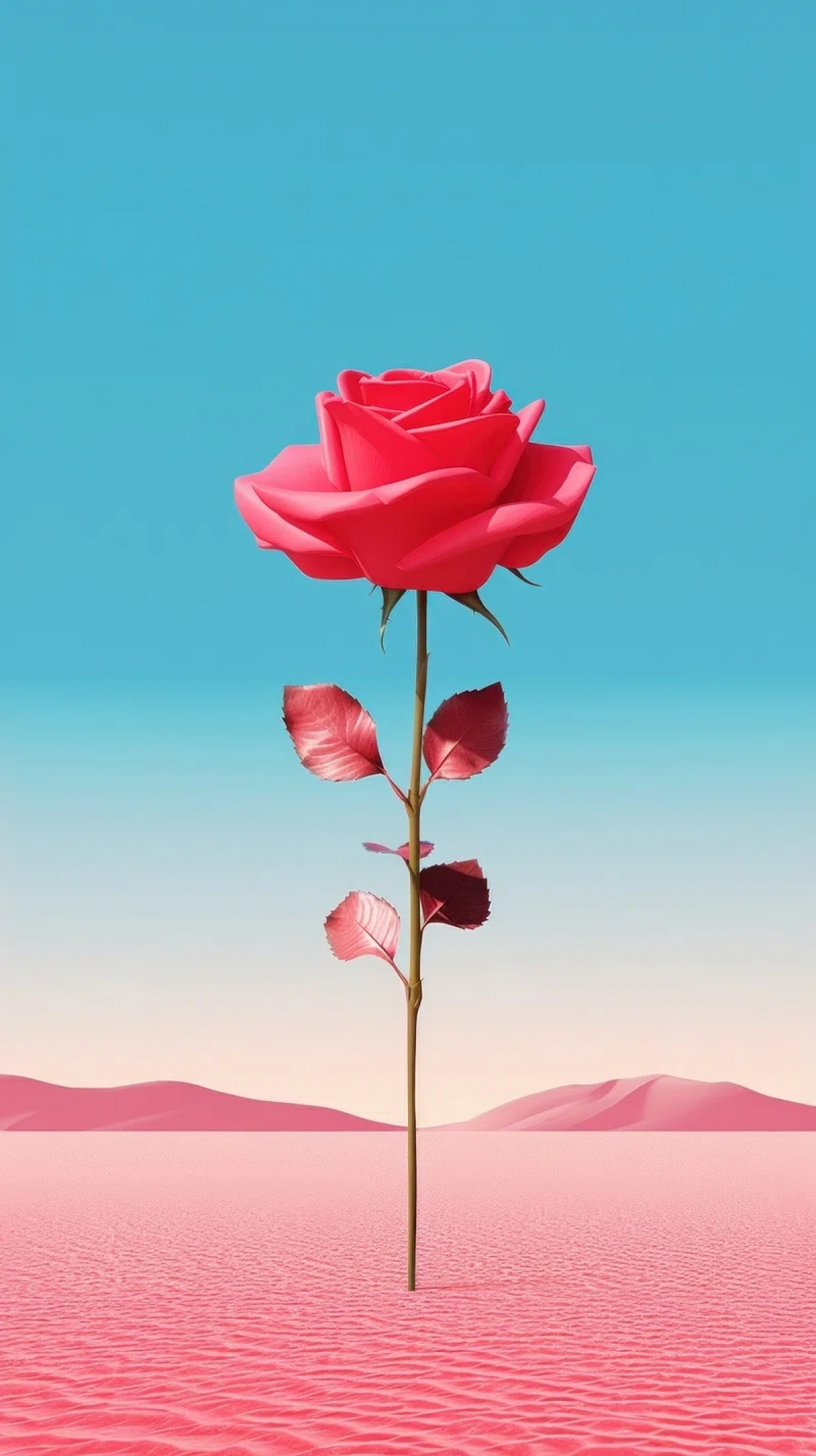 Red Rose In The Middle Of The Desert Minimalist Modern