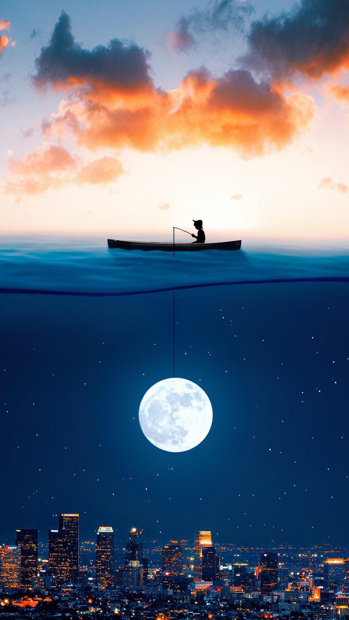 Fishing The Moon wallpaper for Apple iPhone, Mac, iPad and more