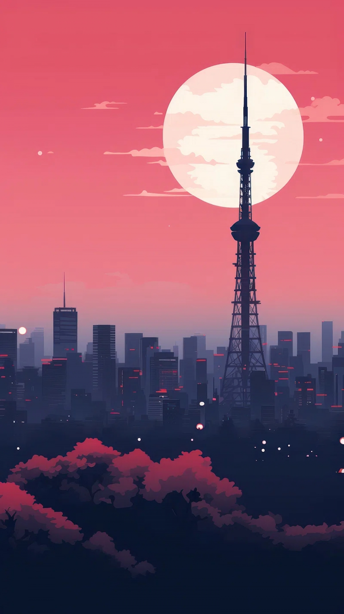 Anime Animated Cityscape With Huge Sun