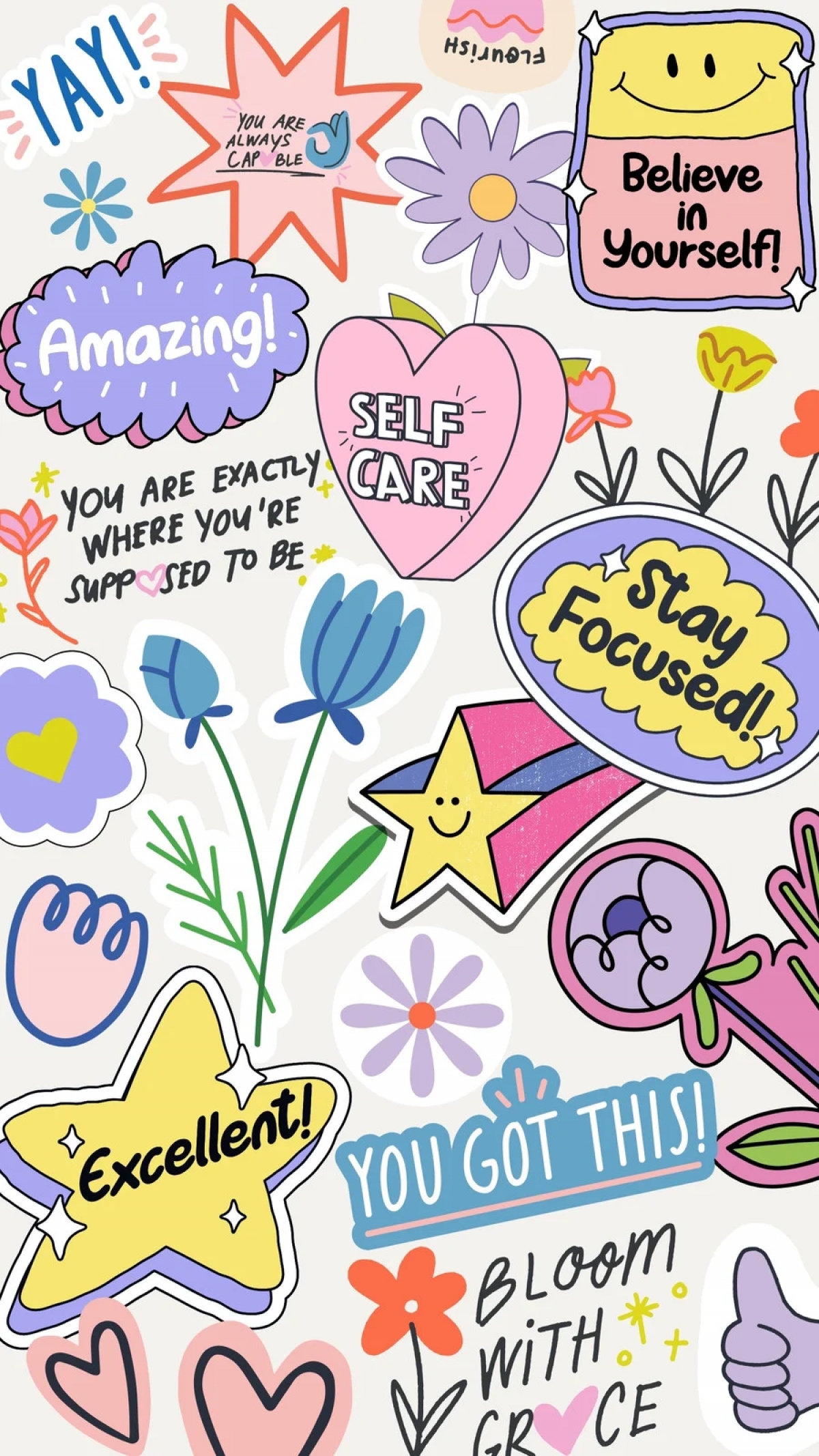 Colorful Self Affirmation Cute Quotes And Objects