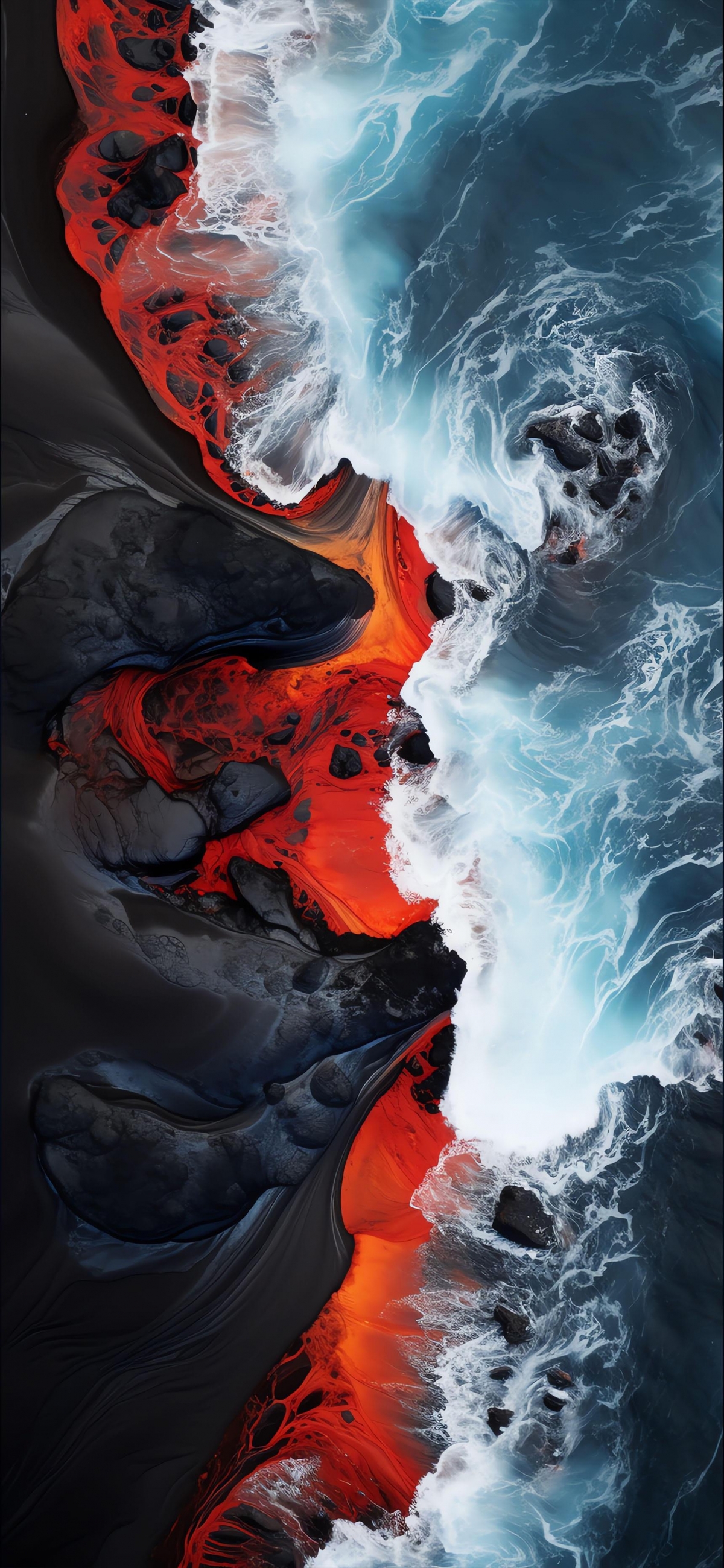 Lava Meets The Ocean With Stones Being Formed In The Middle wallpaper for Apple iPhone, Mac, iPad and more