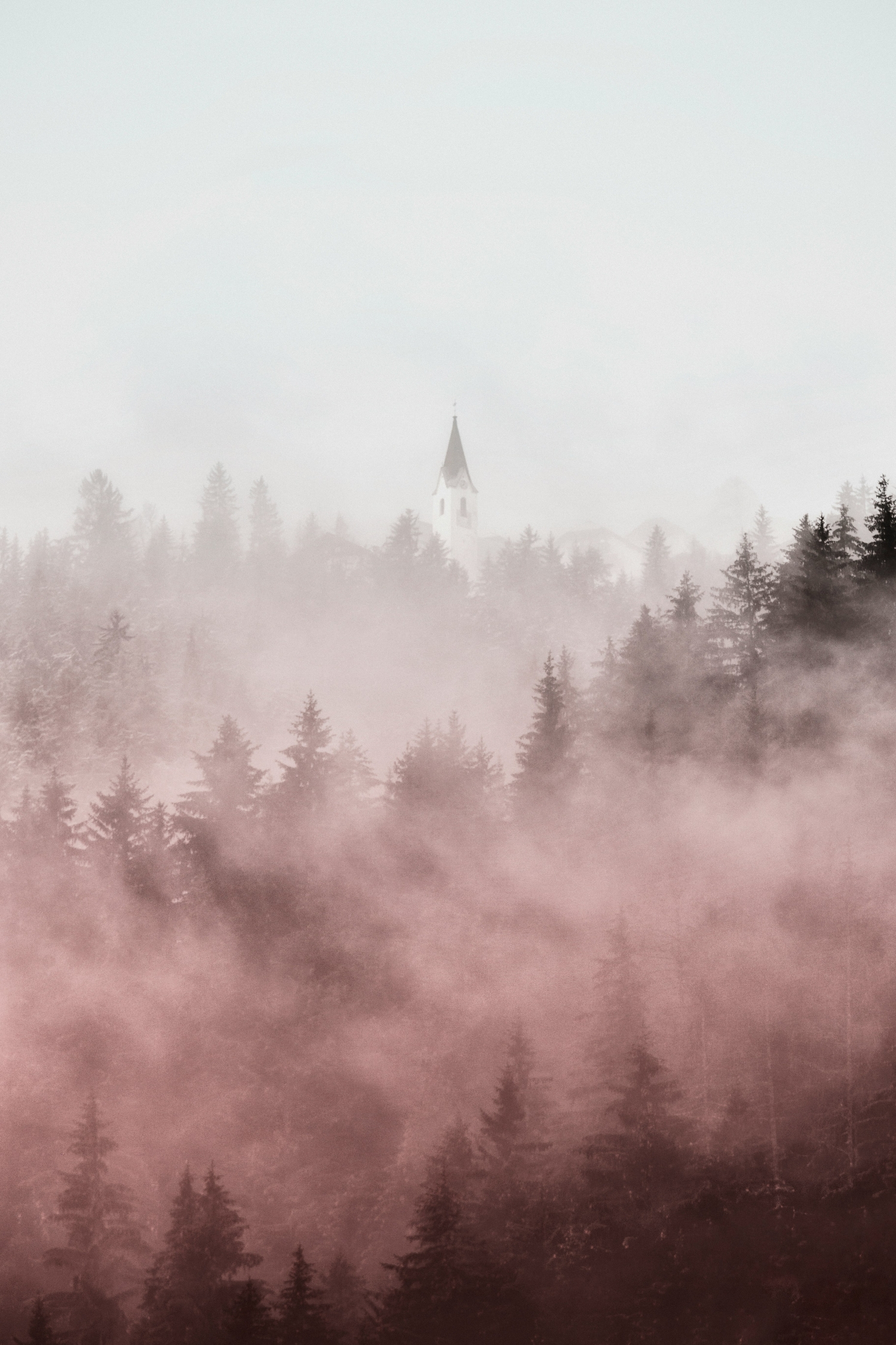 A Church In The Middle Of A Dark Gloomy Forest Sepia Hues