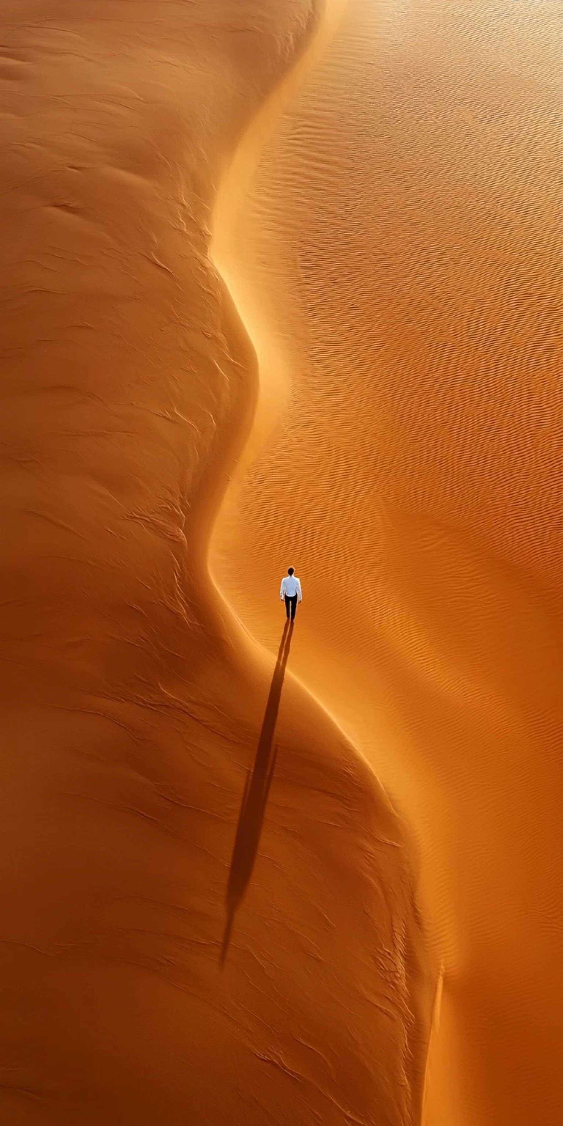 A Man Walks Alone In The Sahara Desert From Above wallpaper for Apple iPhone, Apple Watch, Mac, iPad and Apple Watch