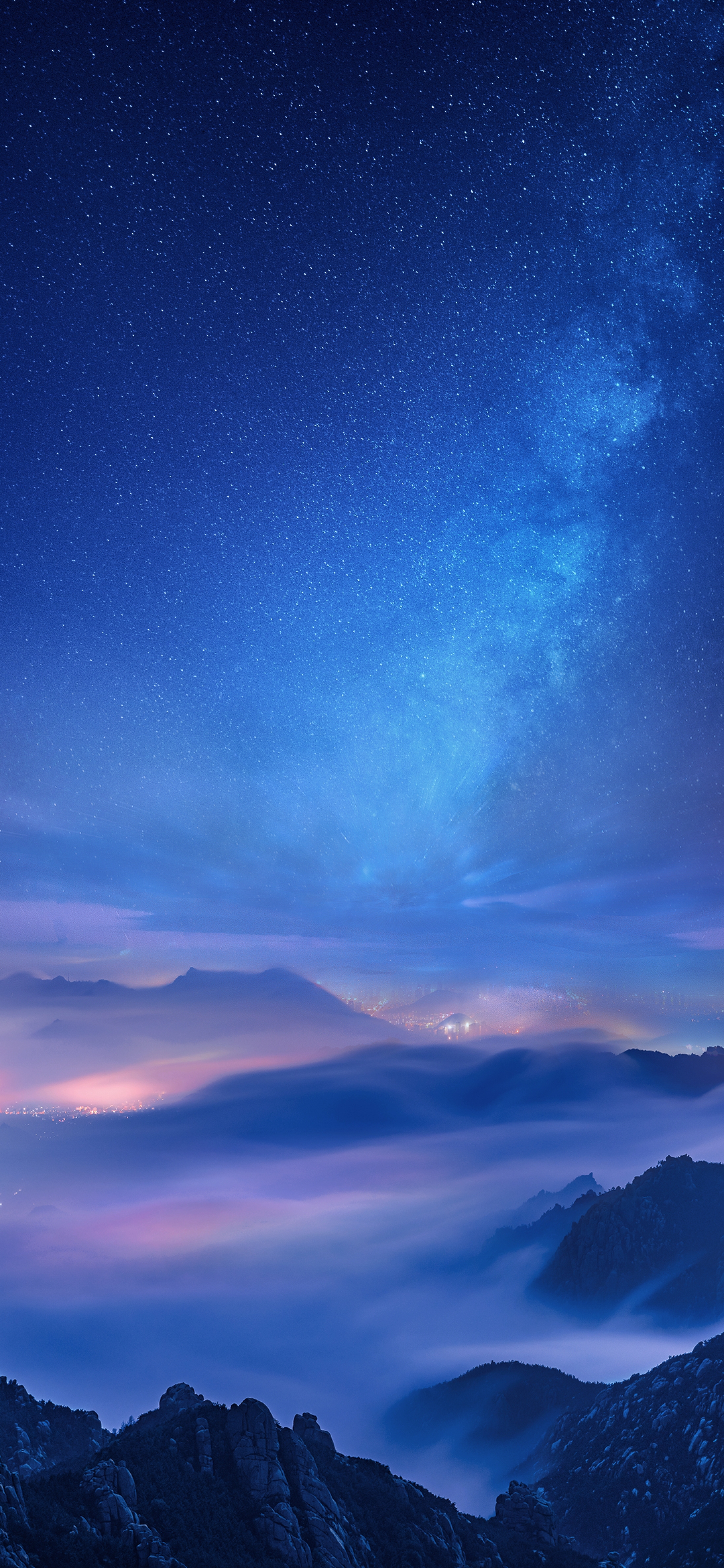 Absolutely Stunning Mountain Landscape With Starry Night Sky And Misty Clouds