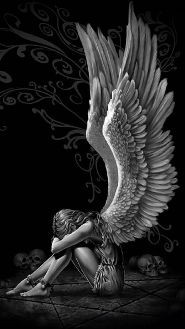 Angels Wings Angel Crying Black And White Heavenly Christians wallpaper for Apple iPhone, Apple Watch, Mac, iPad and Apple Watch