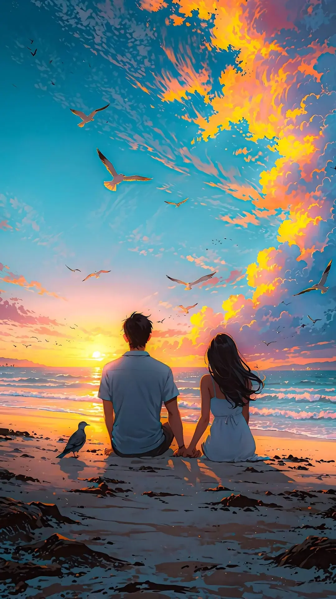 Anime Couple Cute Sunset Sky Best Wallpapers For Apple iPhone 16