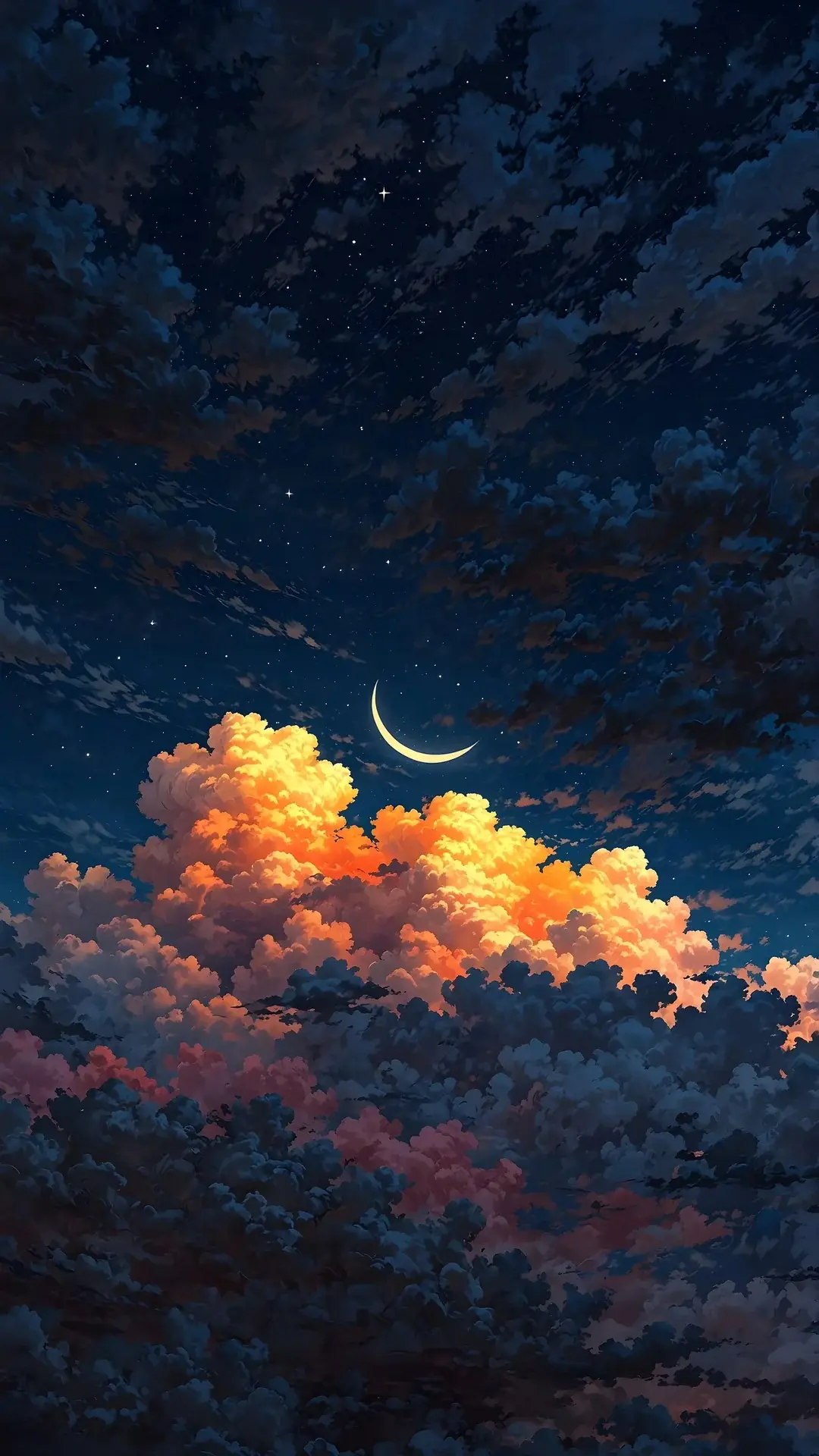 Anime Crescent Moon Sunset Clouds Best Wallpapers For Apple iPhone 16