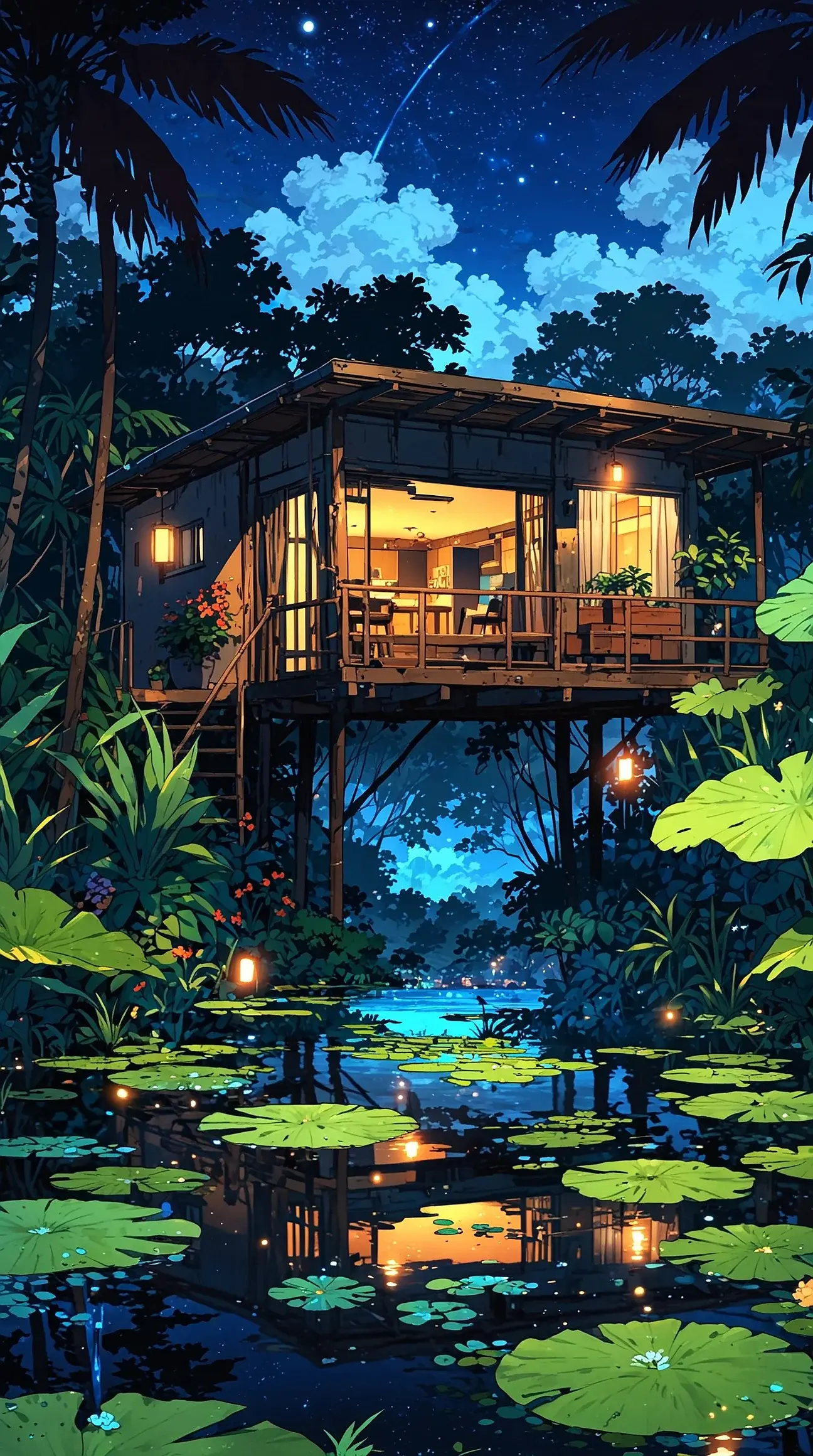 Anime Homestead Cottage Above The Creak With Lilly Pads Lilypads Lillypads Lily Pads Download Free Top Wallpapers Backgrounds For iPhone 14 15 16 Pro Max HD 4K