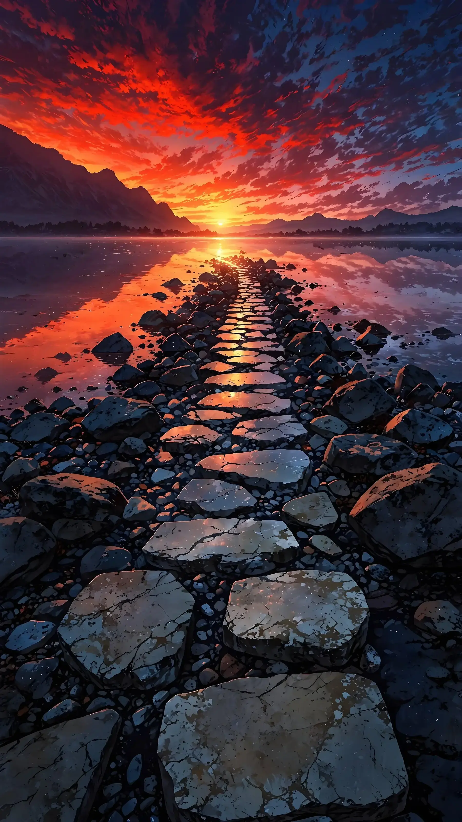 Anime Style Digital Drawing Artwork Of Cobblestone Pathway Beach Ultrahd Ultra HD Wallpapers For Apple iPhone 13 14 15 16 Pro Max 16E