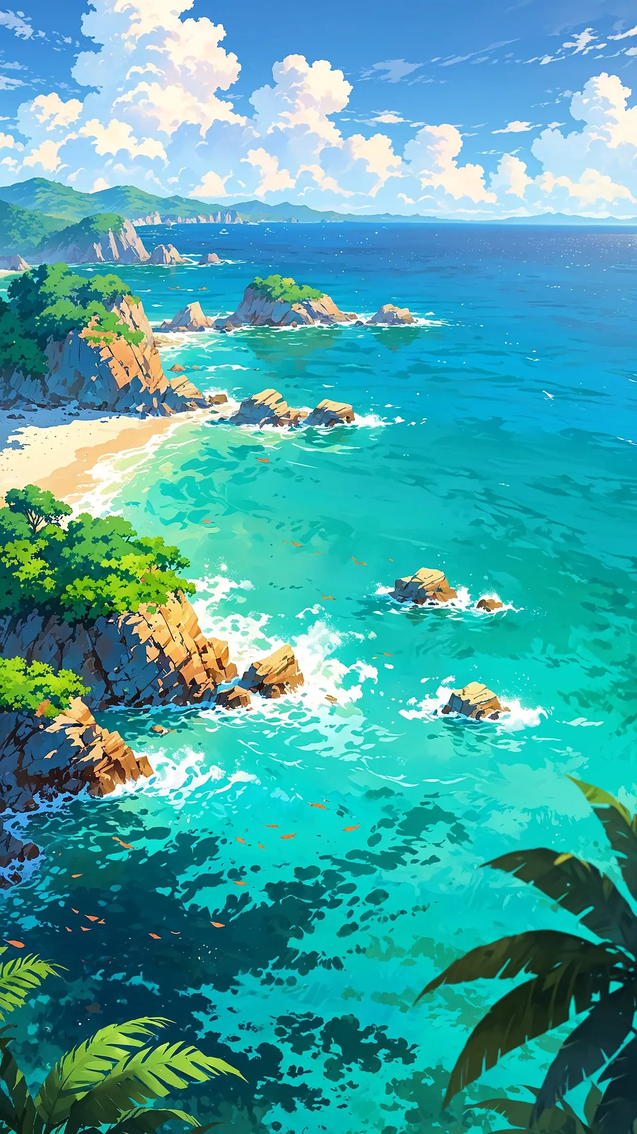 Anime Style Mountain Beach Landscape Happy Summer Sunny Download Free Top Wallpapers Backgrounds For iPhone 14 15 16 Pro Max HD 4K