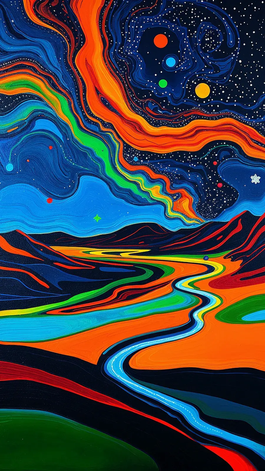 Artistic Unique Creative Colorful Artwork Of Mountains Landscape And Stars Top Best Wallpapers For iPhone 15 16 Pro Max