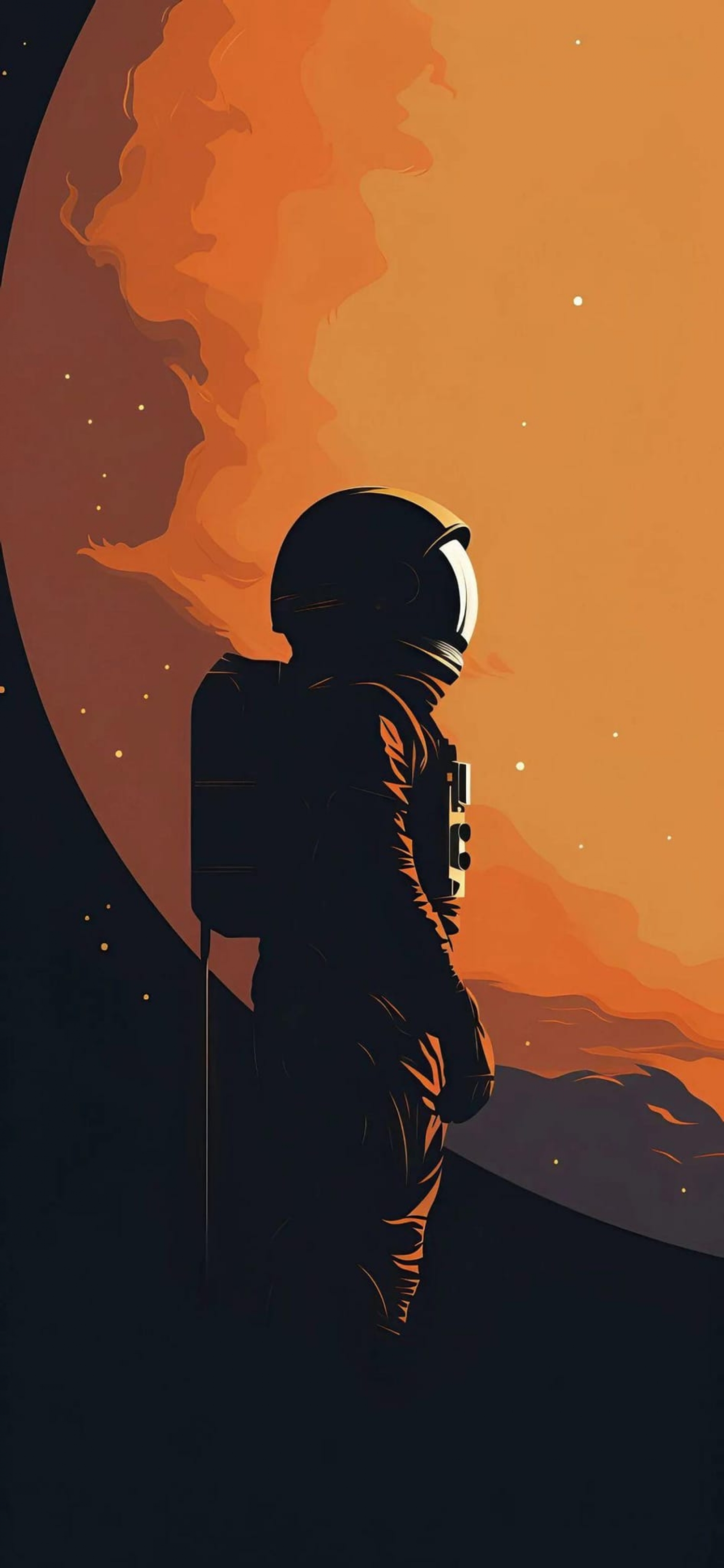 Astronaut Silhouette Planet Orange