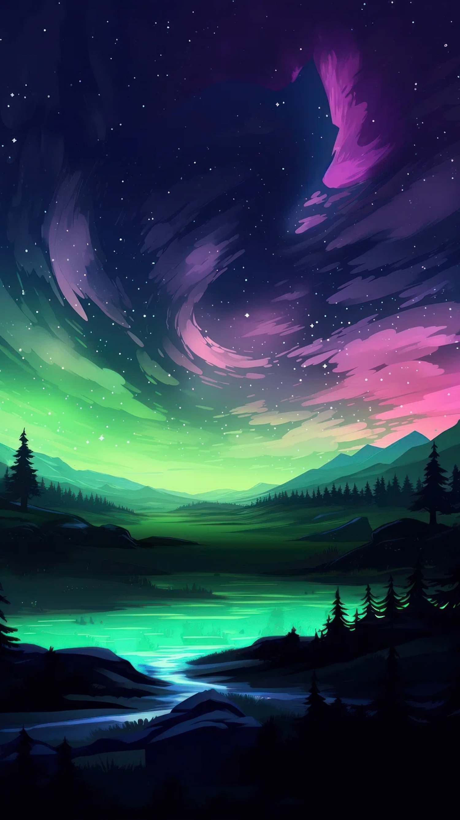 Aurora Borealis Green Digital Art