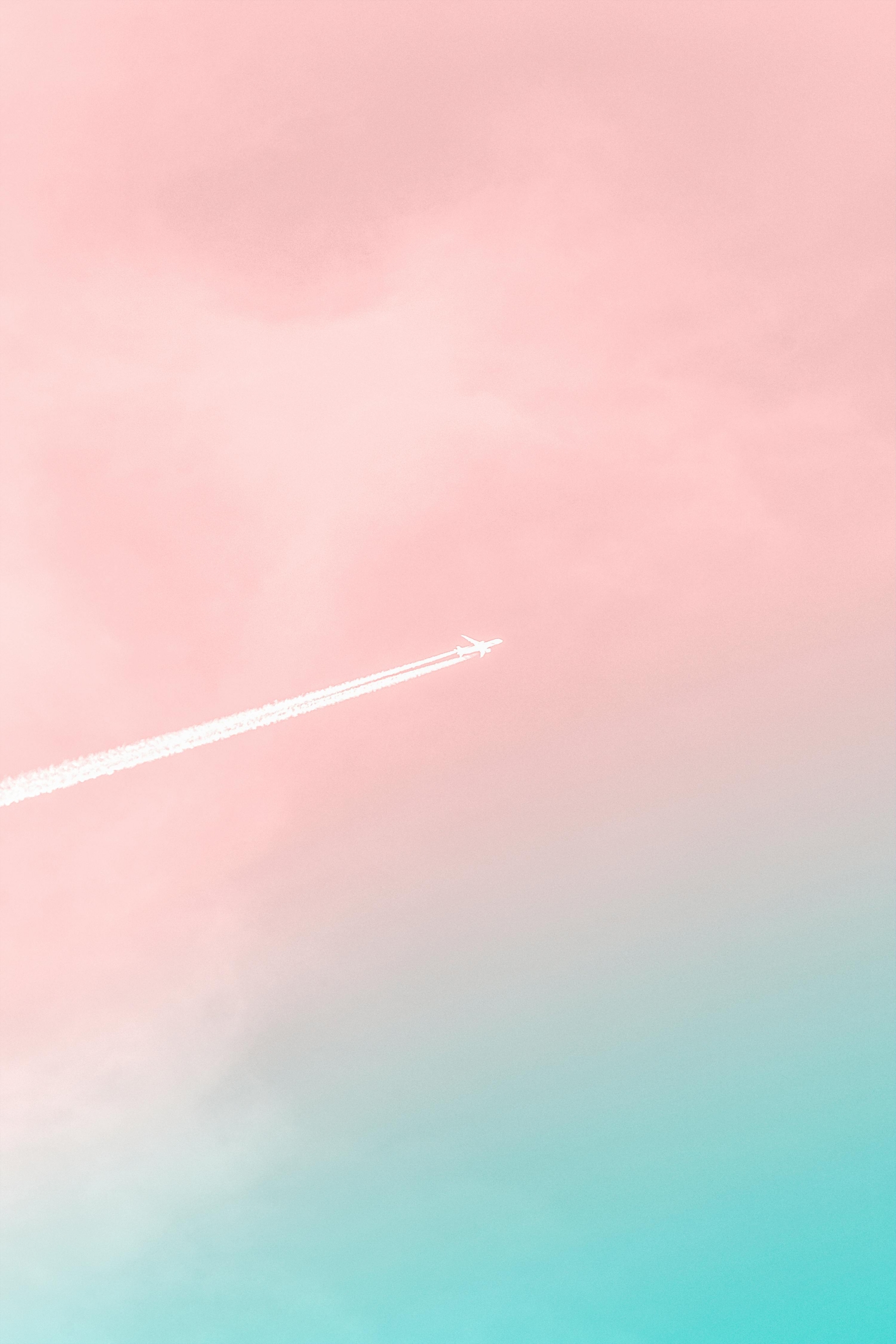 Baby Pink And Baby Blue Art With Plane Flying