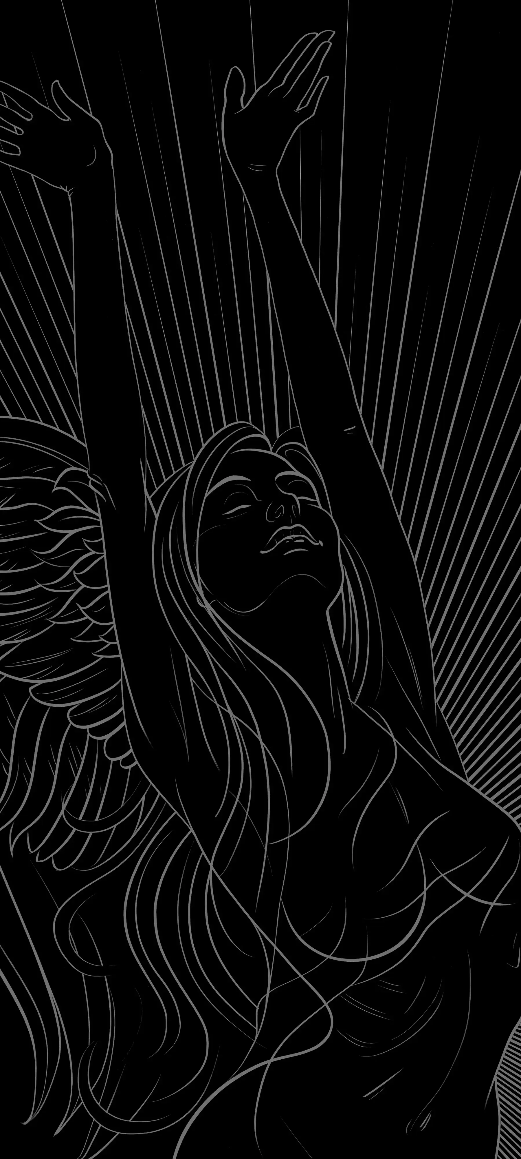 Black And White Angel Line Art Angels wallpaper for Apple iPhone, Apple Watch, Mac, iPad and Apple Watch