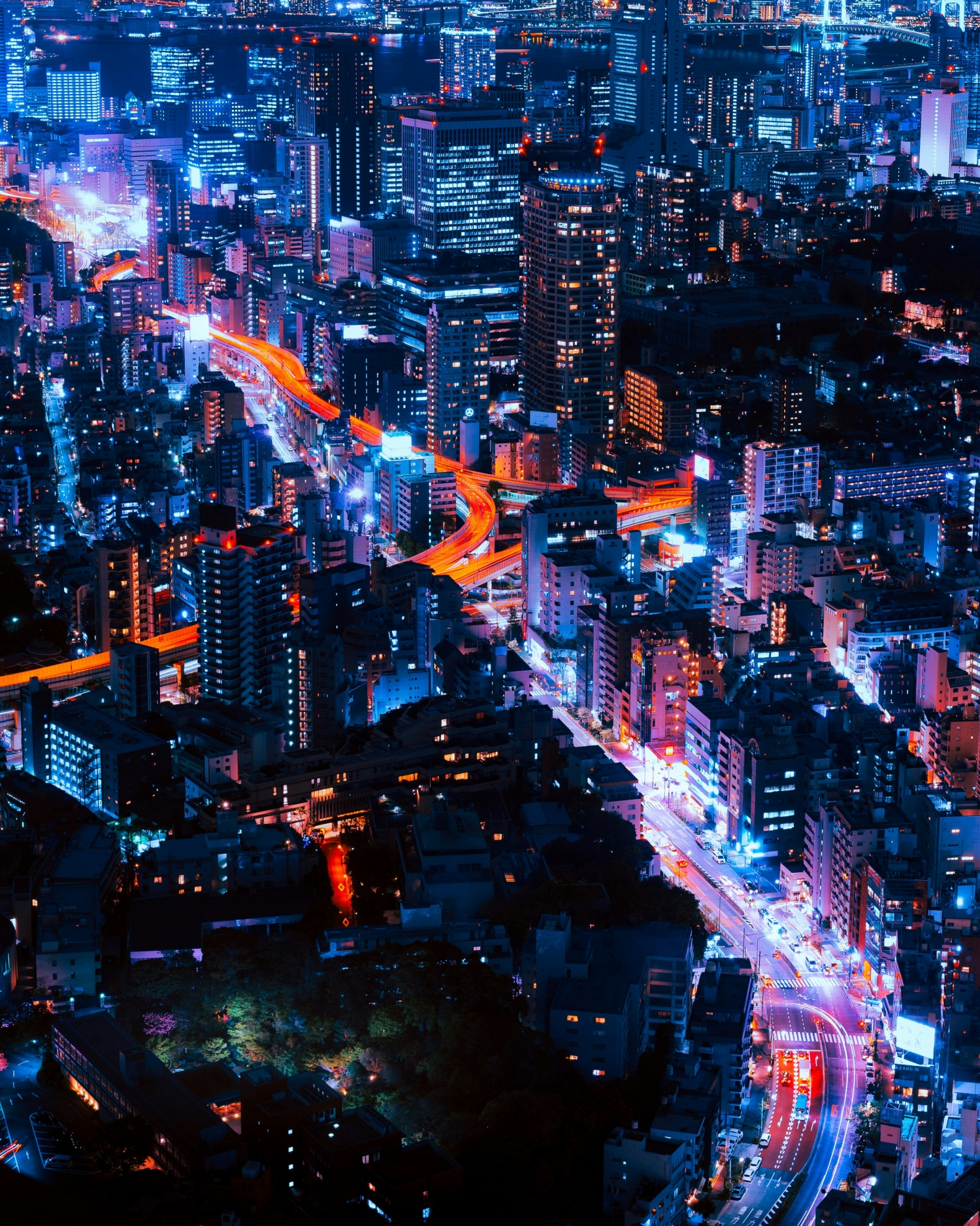 Blue And Red Glowing Neon Cityscape City Lights