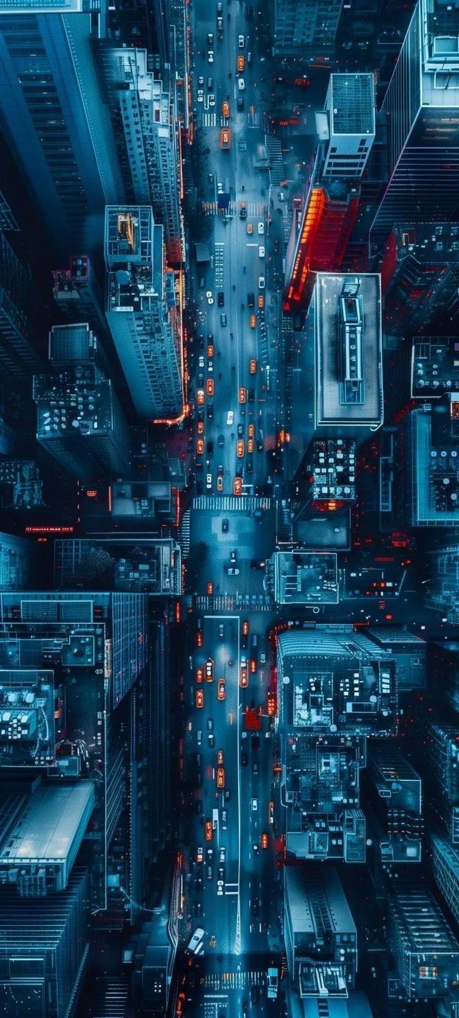 Blue Cityscape From Above Looking Down Traffic