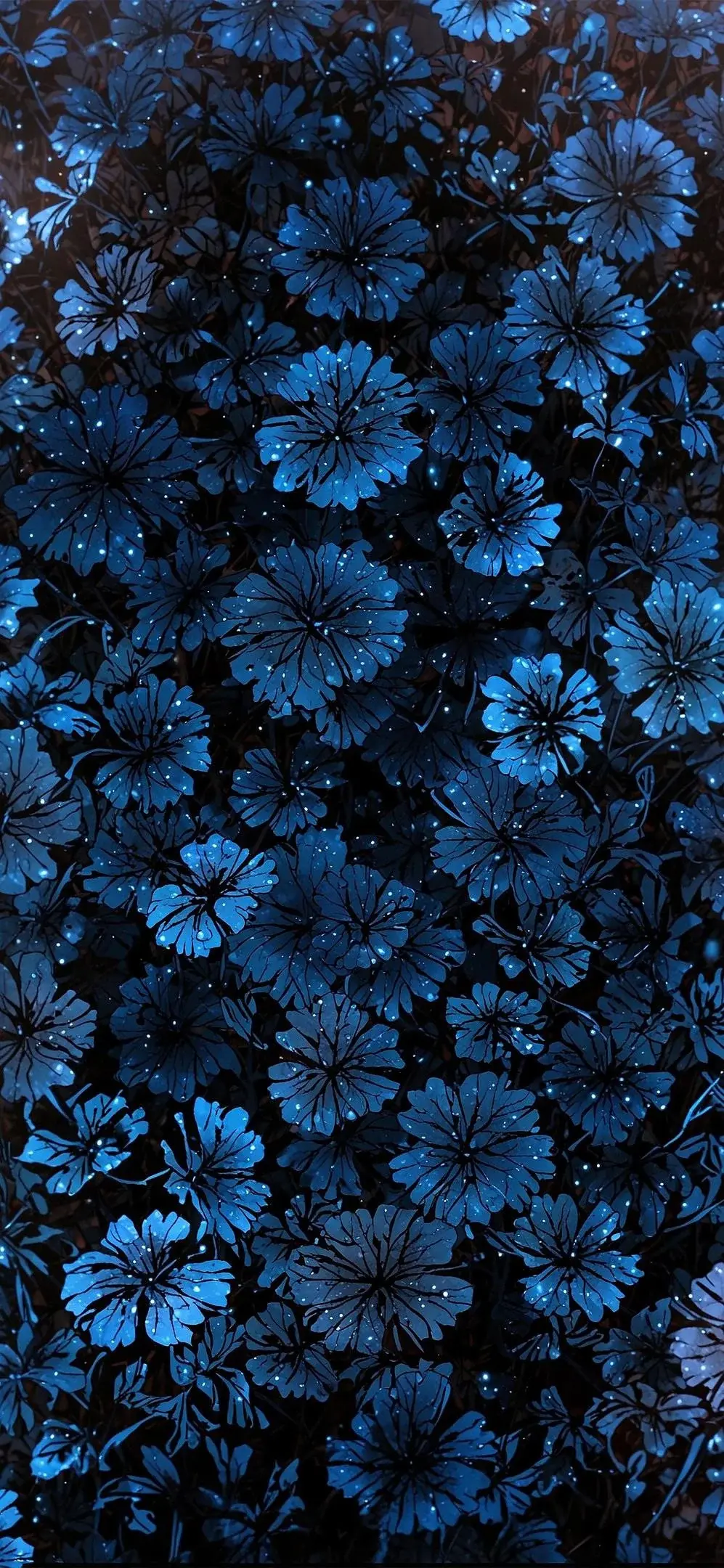 Blue Glowing Flowers Best Anime Style Artwork Illustrations For Apple iPhone