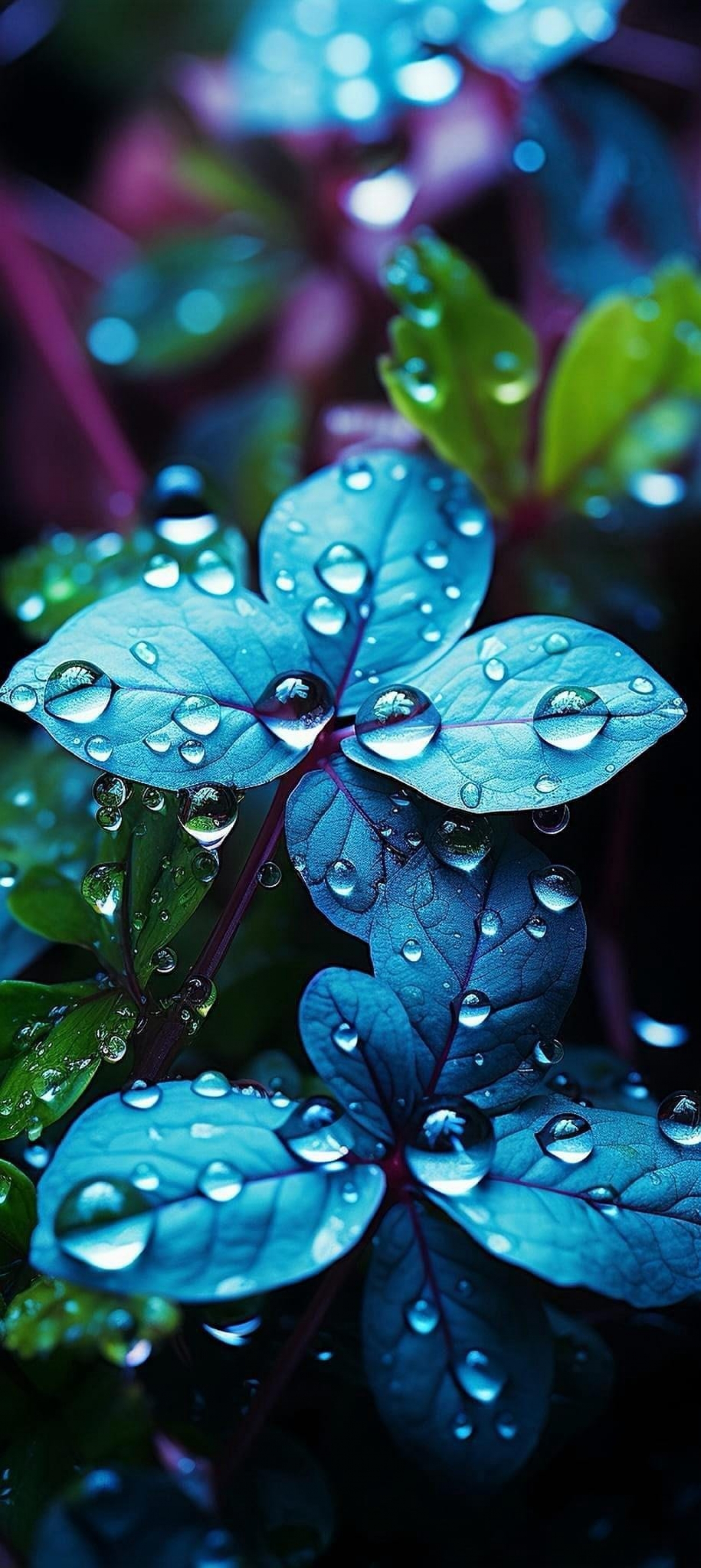 Blue Leaves With Water Droplets Raindrops