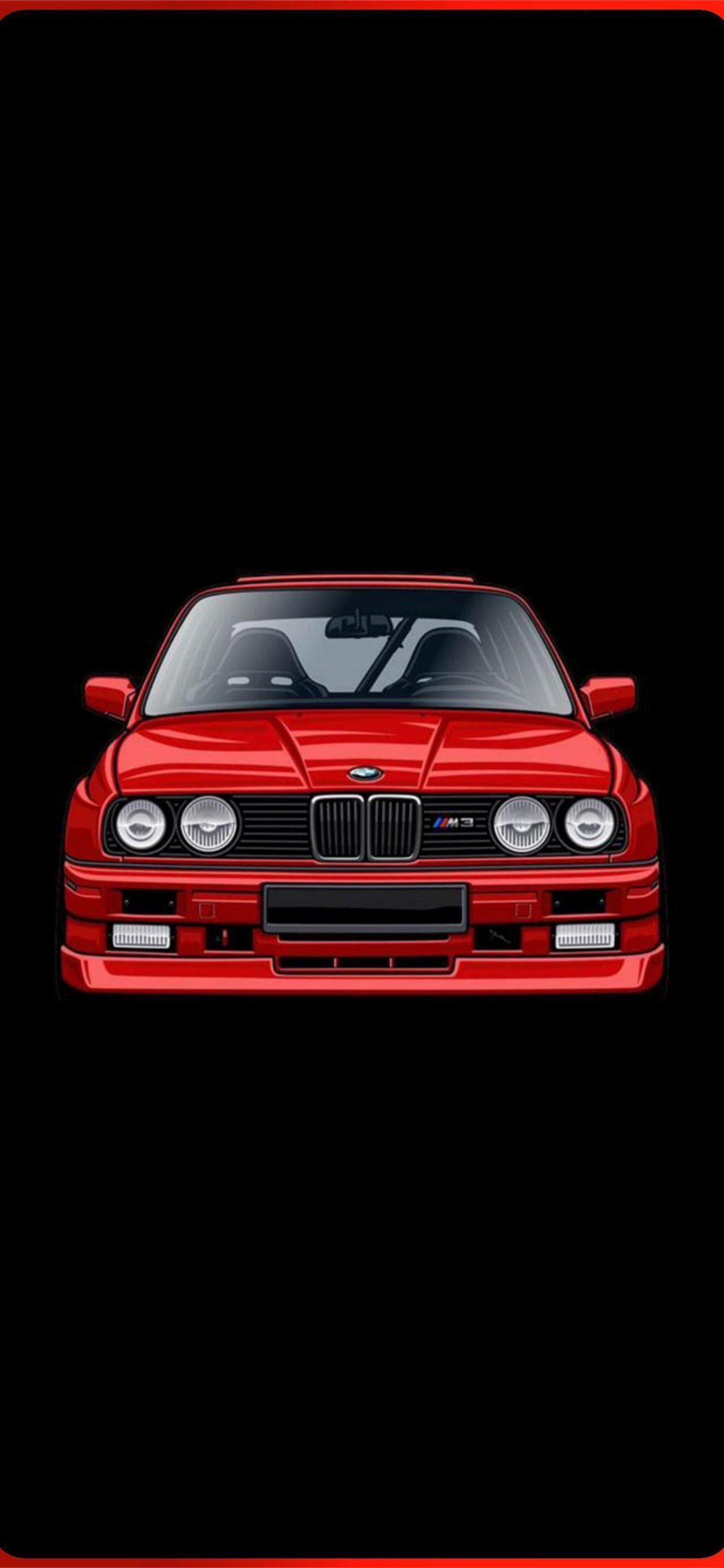 BMW E30 M3 Red On A Black Background Front View