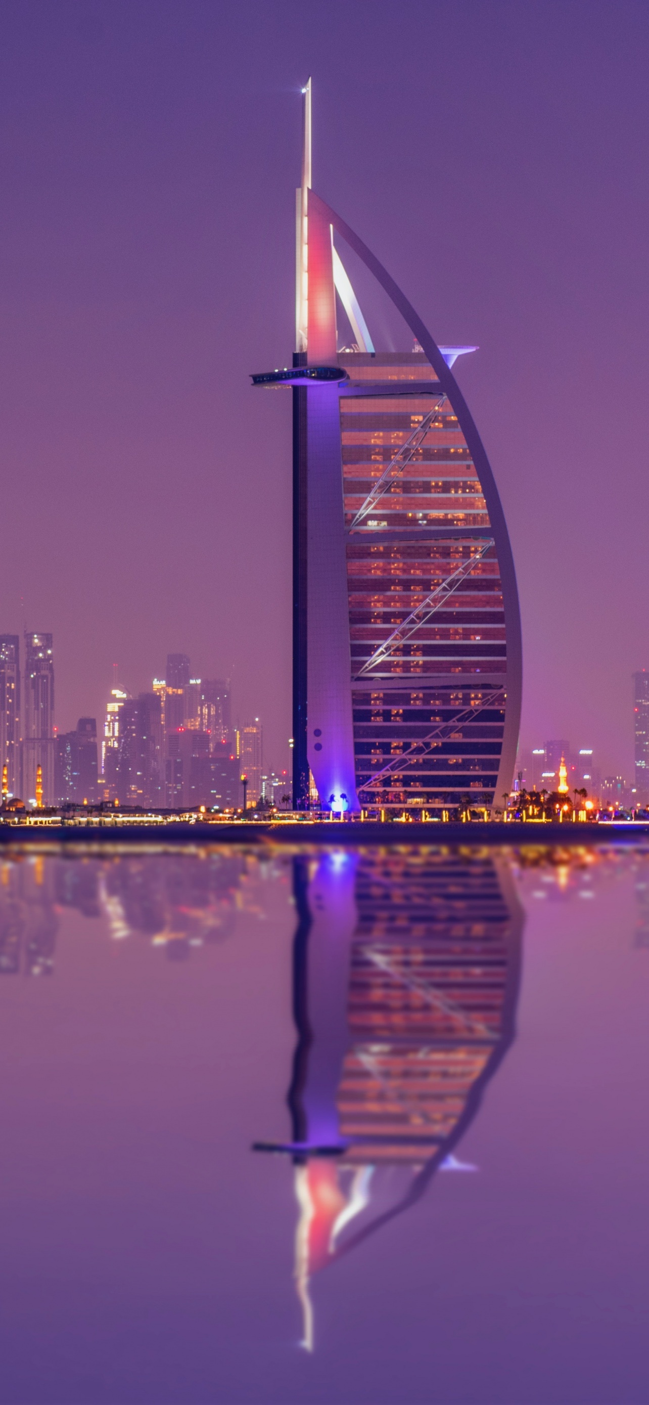 Burj Al Arab Luxury Hotel Cityscape Night Lights Waterfront
