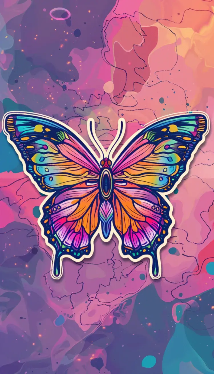 Butterfly Sticker Design Cartoon Rainbow Trippy 420