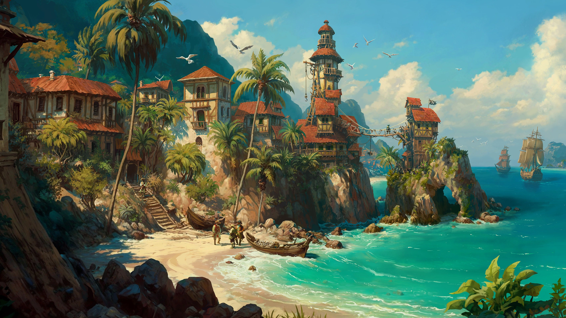 Cartoon Disney Style Tropical Resort wallpaper for Apple iPhone, Apple Watch, Mac, iPad and Apple Watch
