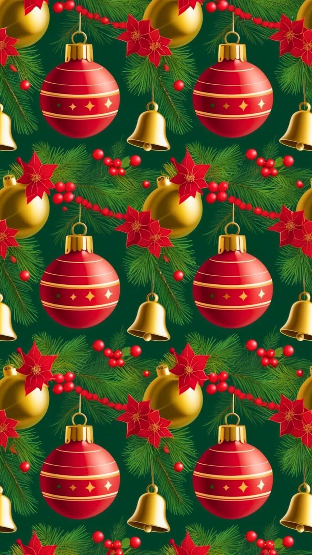 Christmas Ornaments And Jingle Bells Phone Wallpaper Red wallpaper for Apple iPhone, Apple Watch, Mac, iPad and Apple Watch