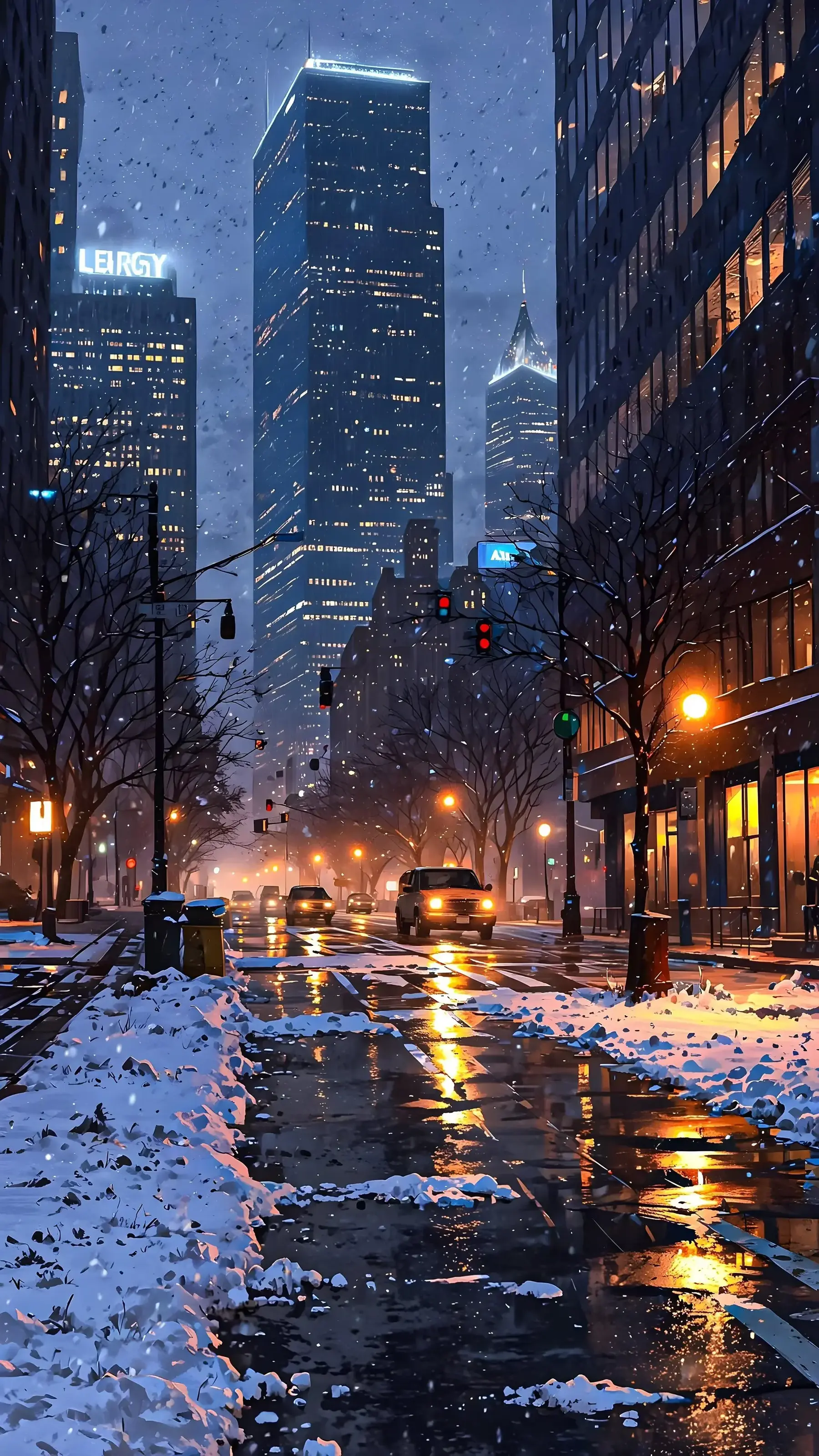 City During A Snowstorm Digital Artwork Drawing Cozy City Vibes Anime Style Artwork Ultrahd Ultra HD Wallpapers For Apple iPhone 13 14 15 16 Pro Max 16E