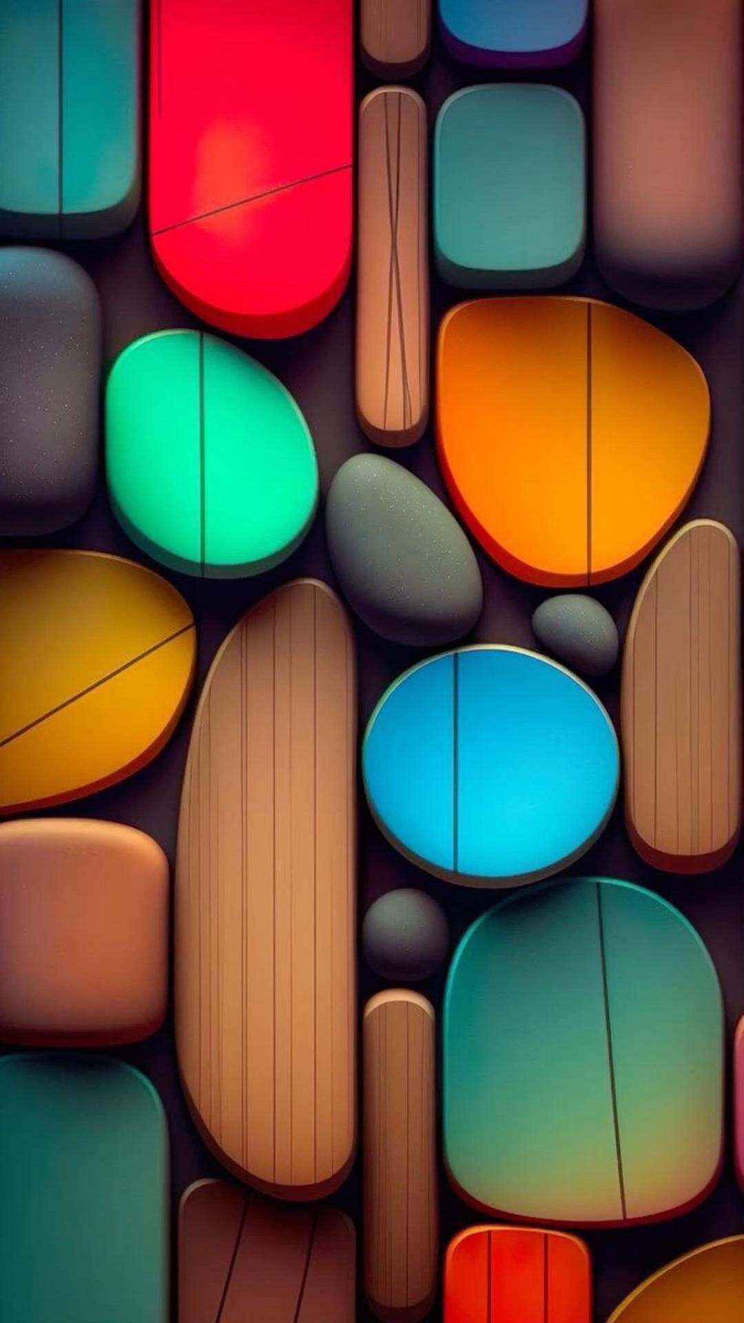 Colorful Wooden Shapes Abstract 3D Digital Wallpapers For Google Android Default Stock