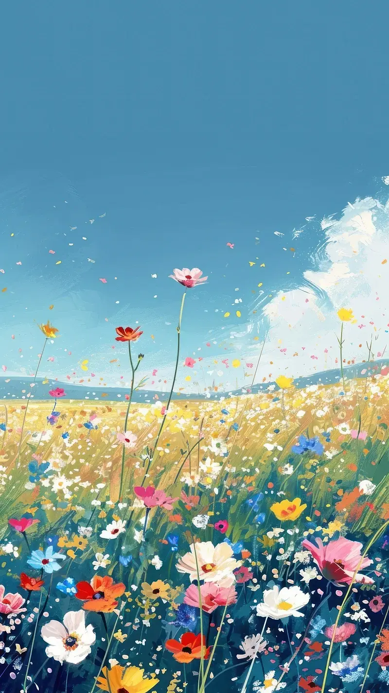 Creative Unique Artwork Of Flowers In A Field With Clouds Most Popular Wallpapers 2025 wallpaper for Apple iPhone, Apple Watch, Mac, iPad and Apple Watch