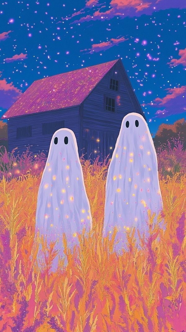 Cute Anime Style Ghosts Best Halloween Fall Seasonal Autumn 2025 Wallpapers For iPhone And Android iPhone wallpaper