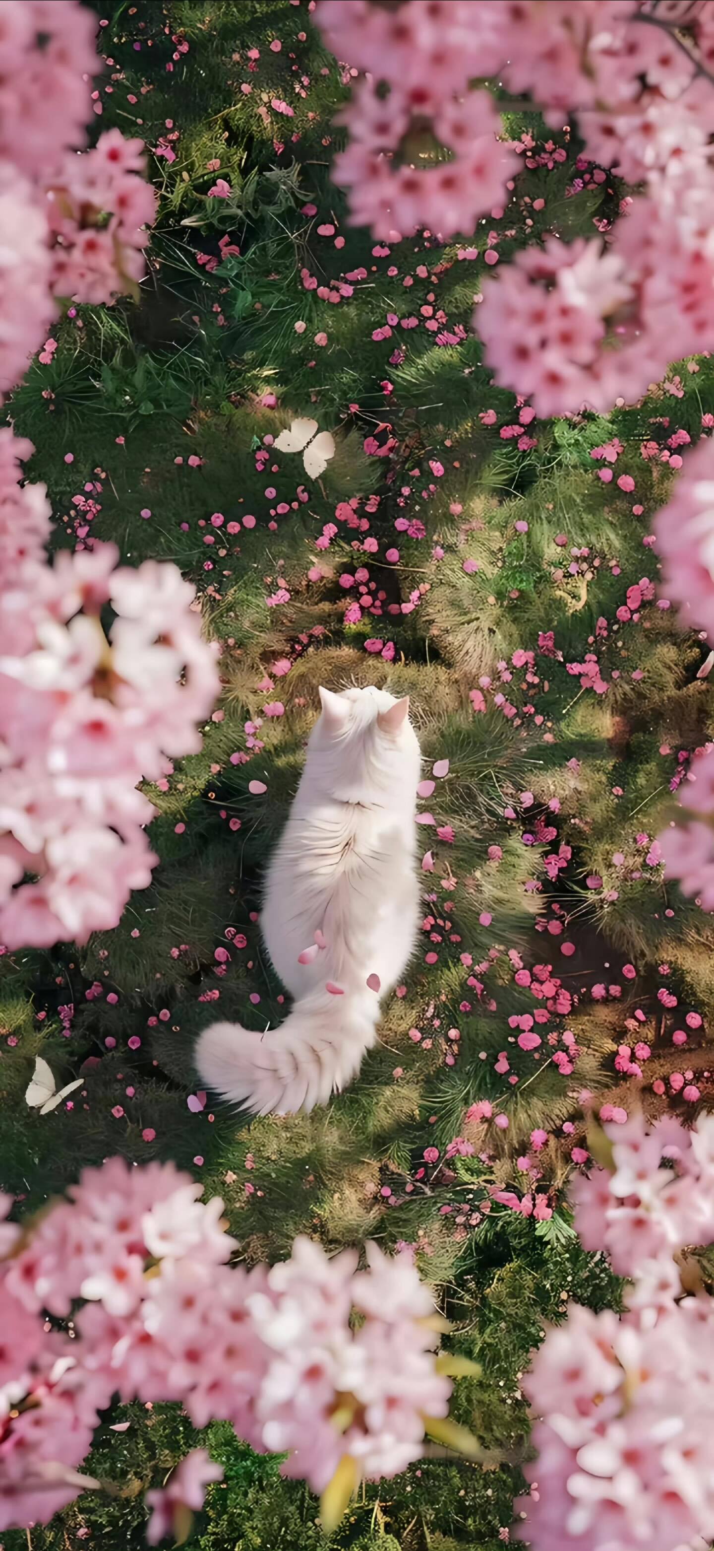 Cute Cats Pink Cherry Blossoms Best Depth Effect 3D Wallpapers And Backgrounds For Apple iOS 26 iPhone 17 iPhone 17 Pro Max iPhone wallpaper