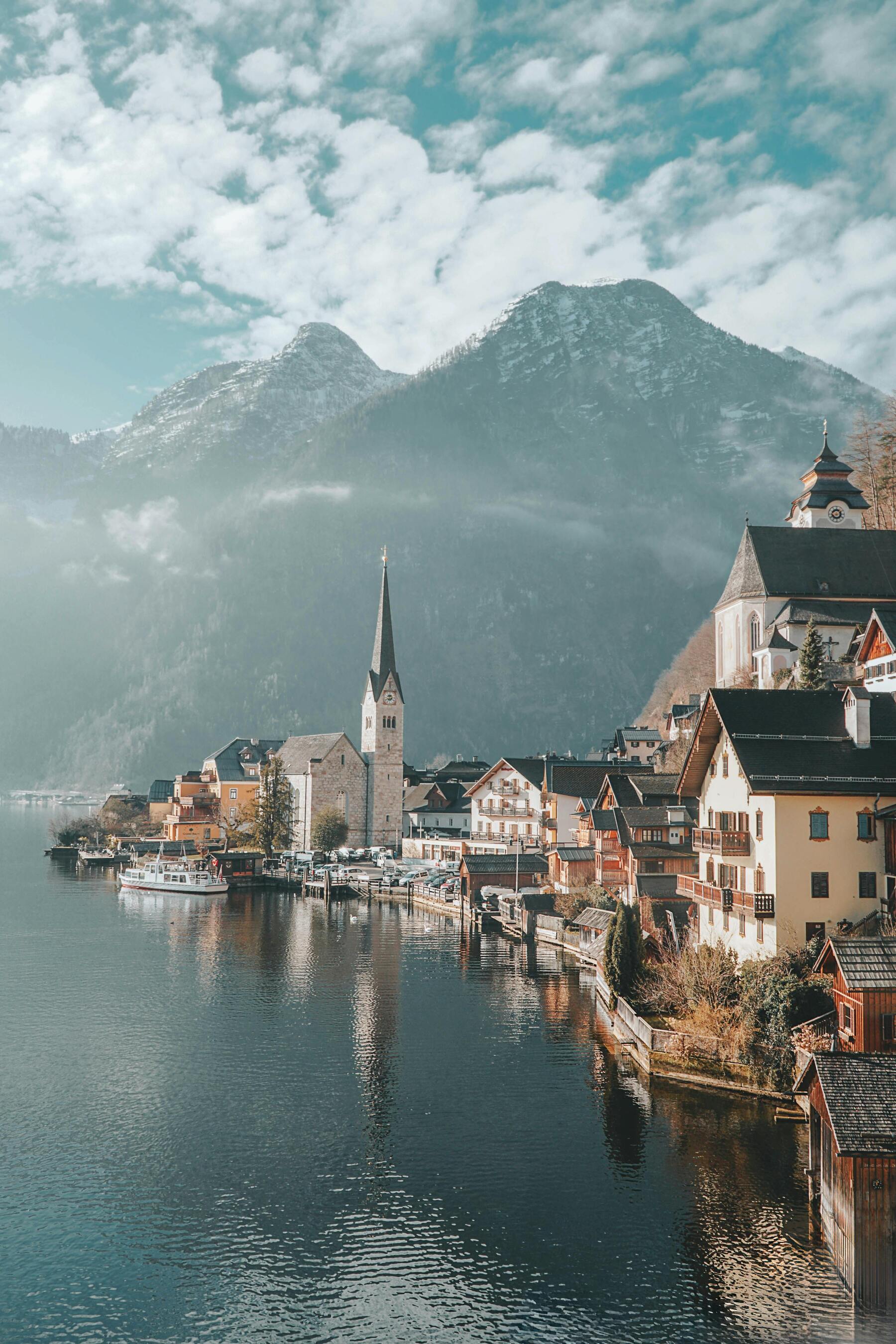 Cute European Town With Mountains Landscape Desktop Background Wallpaper Picture For Apple iPhone Google Android Pixel And Samsung Galaxy