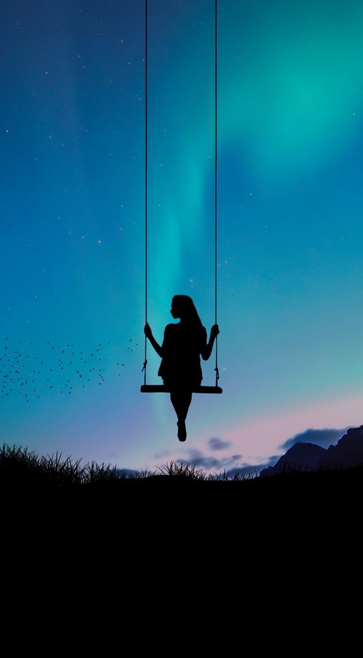 Cute Wallpapers For Girls Feminine Girly Femme On A Swing Aurora Borealis wallpaper for Apple iPhone, Apple Watch, Mac, iPad and Apple Watch