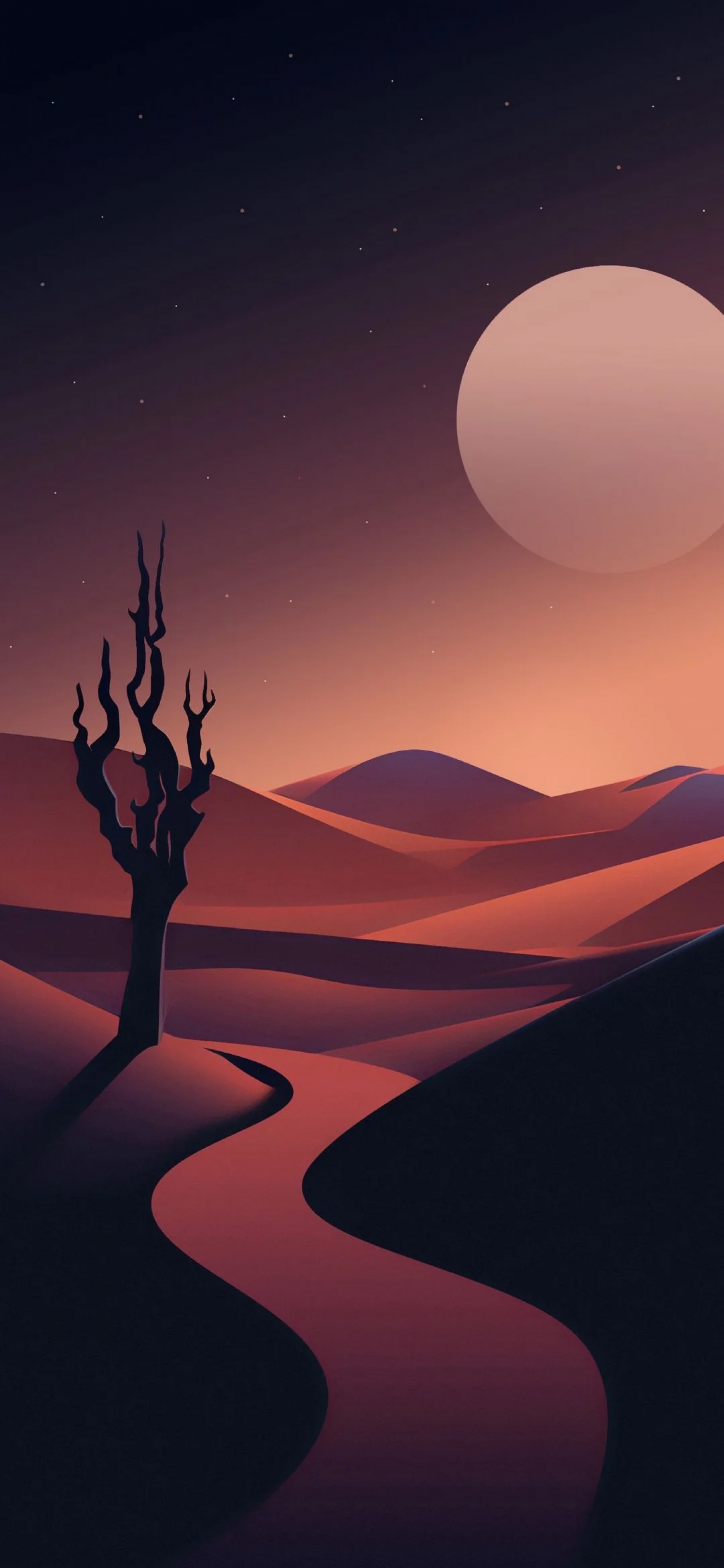 Desert Digital Illustration Creative Moon Dying Tree