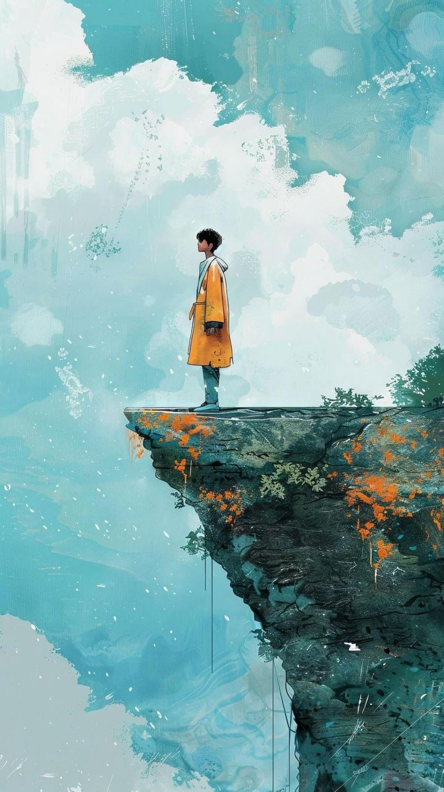 Digital Artwork Boy Contemplating Life On The Edge Of A Cliff Illustration Creative