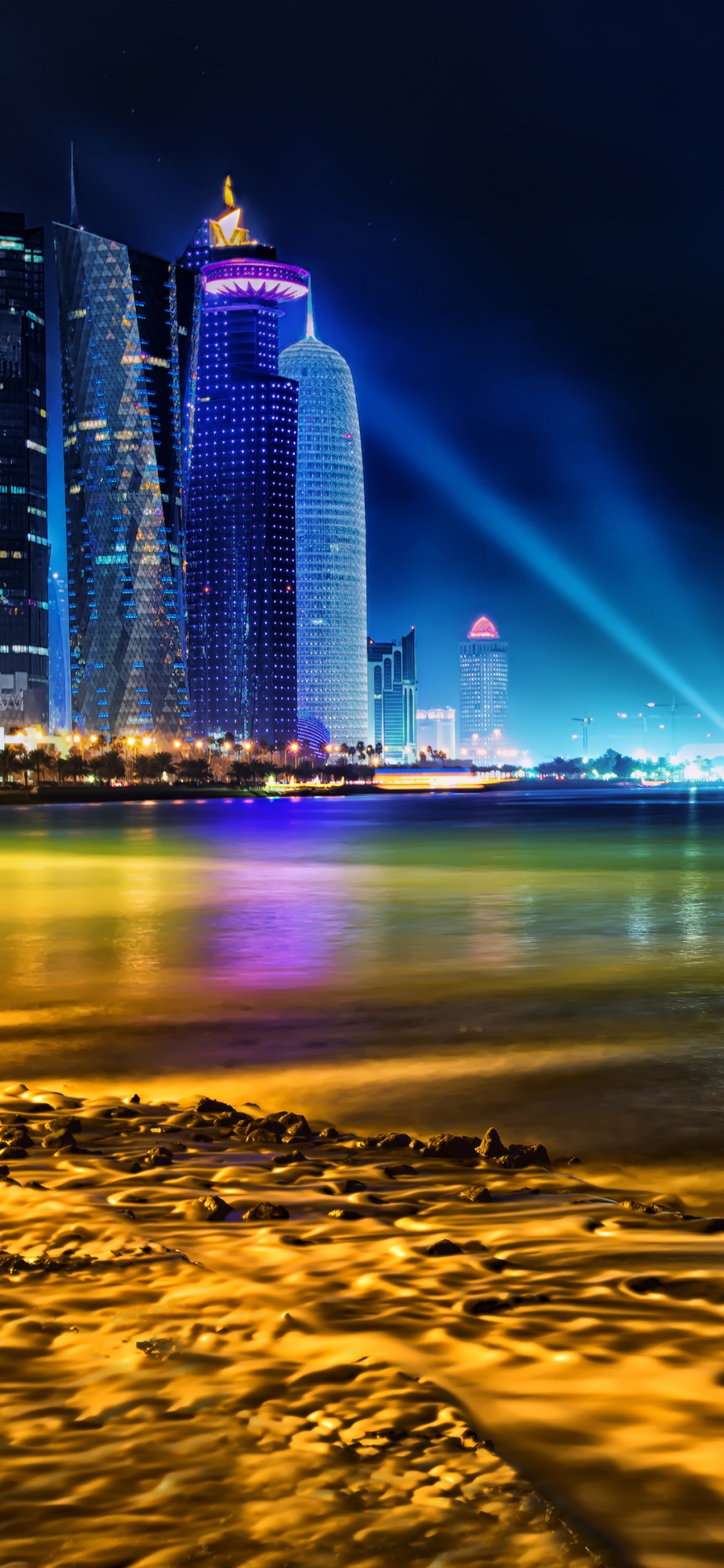 Doha Skyline Qatar Cityscape City Lights Night Time Light