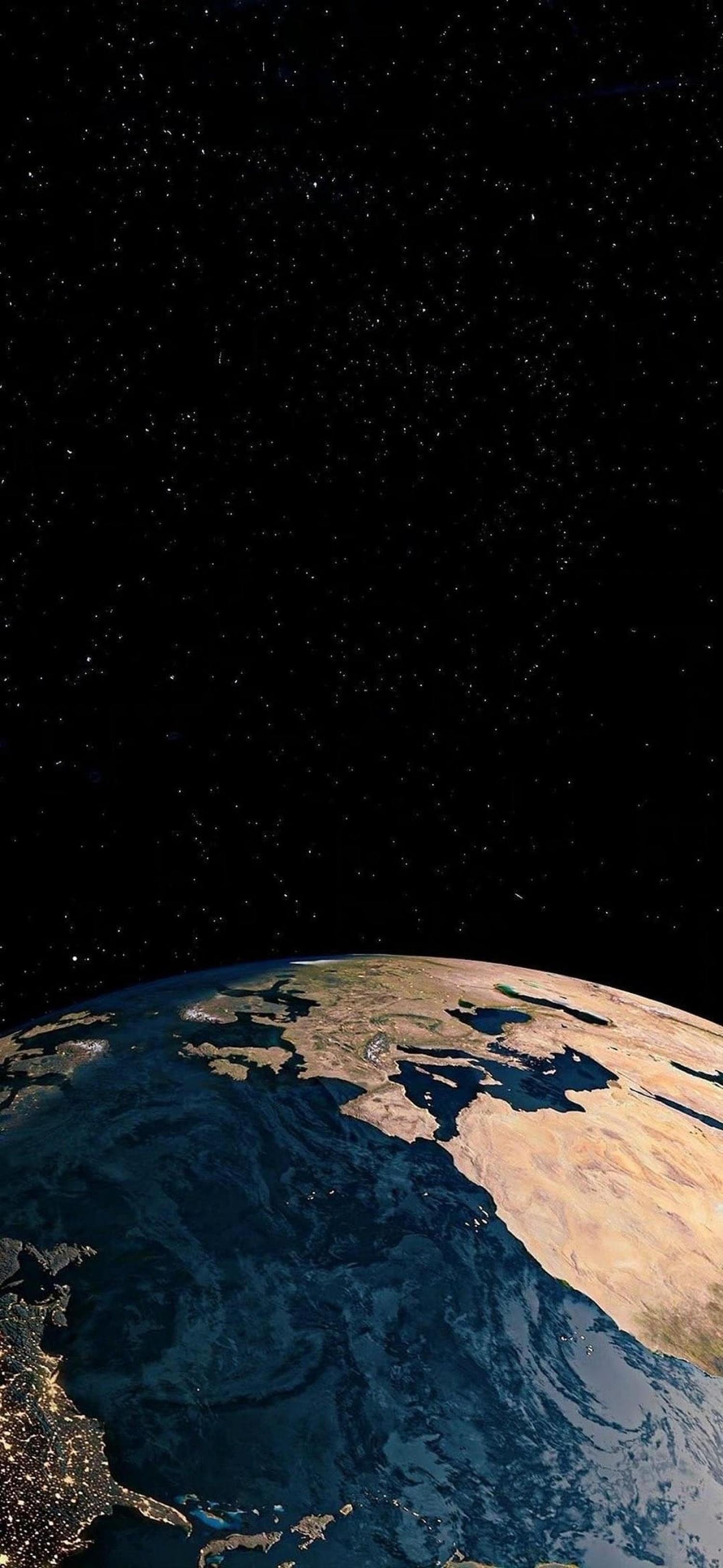 Earth As Seen From Space With Stars Black