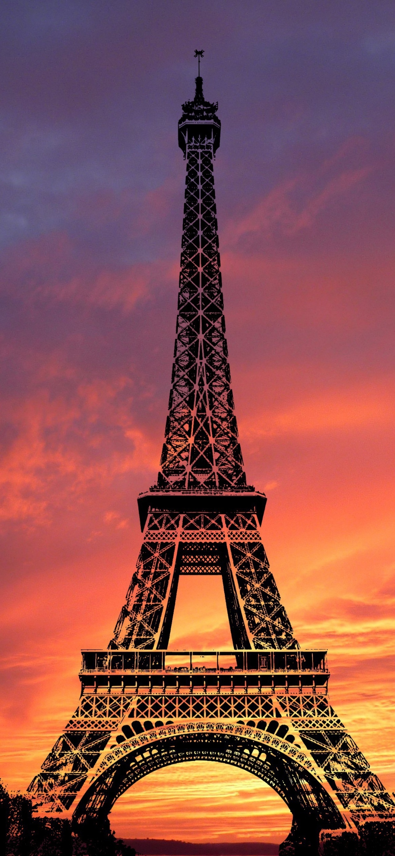 Eiffel Tower Sunset Evening Sky Paris Silhouette Twilight
