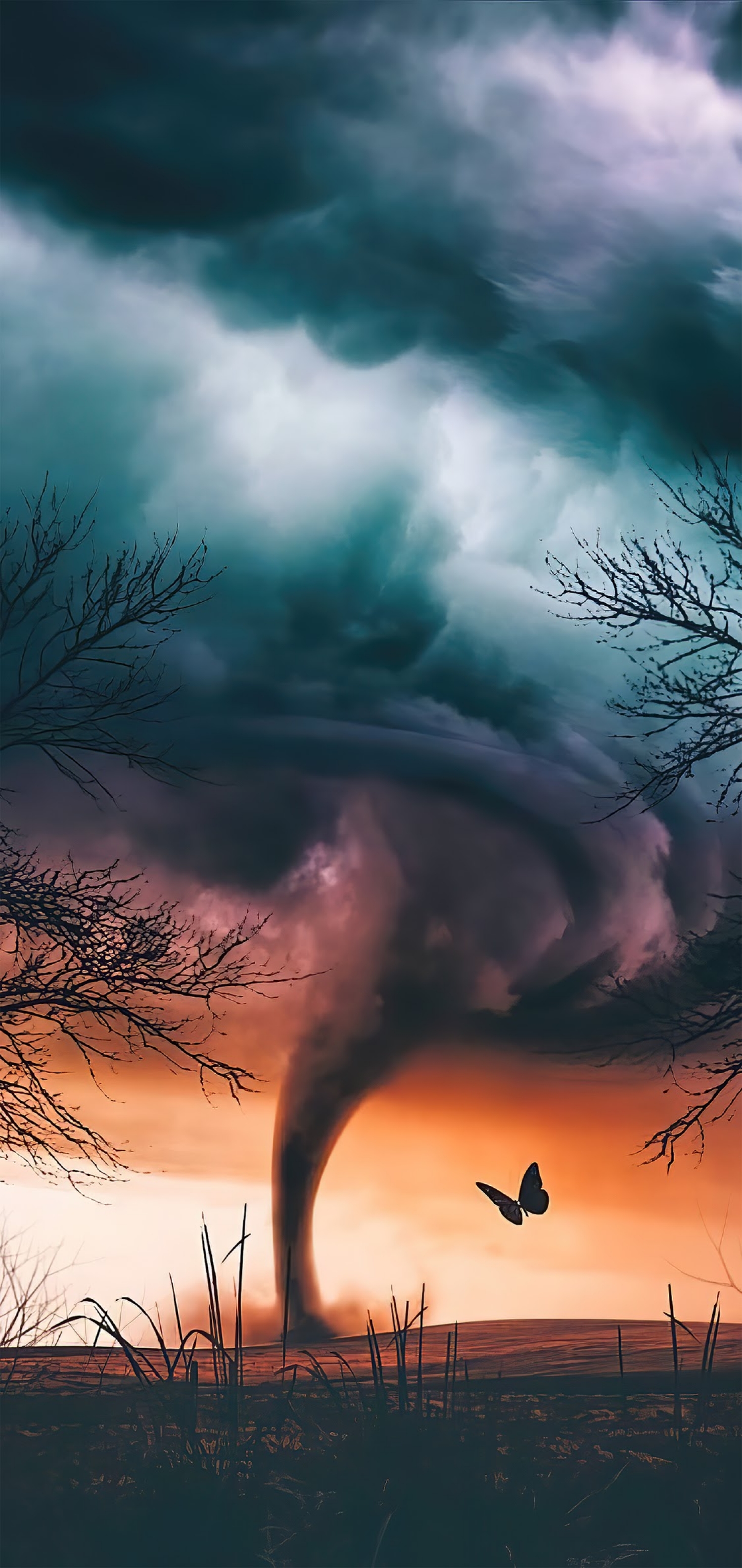 Fantasy Landscape Hurricane Tornado With Butterfly Surreal