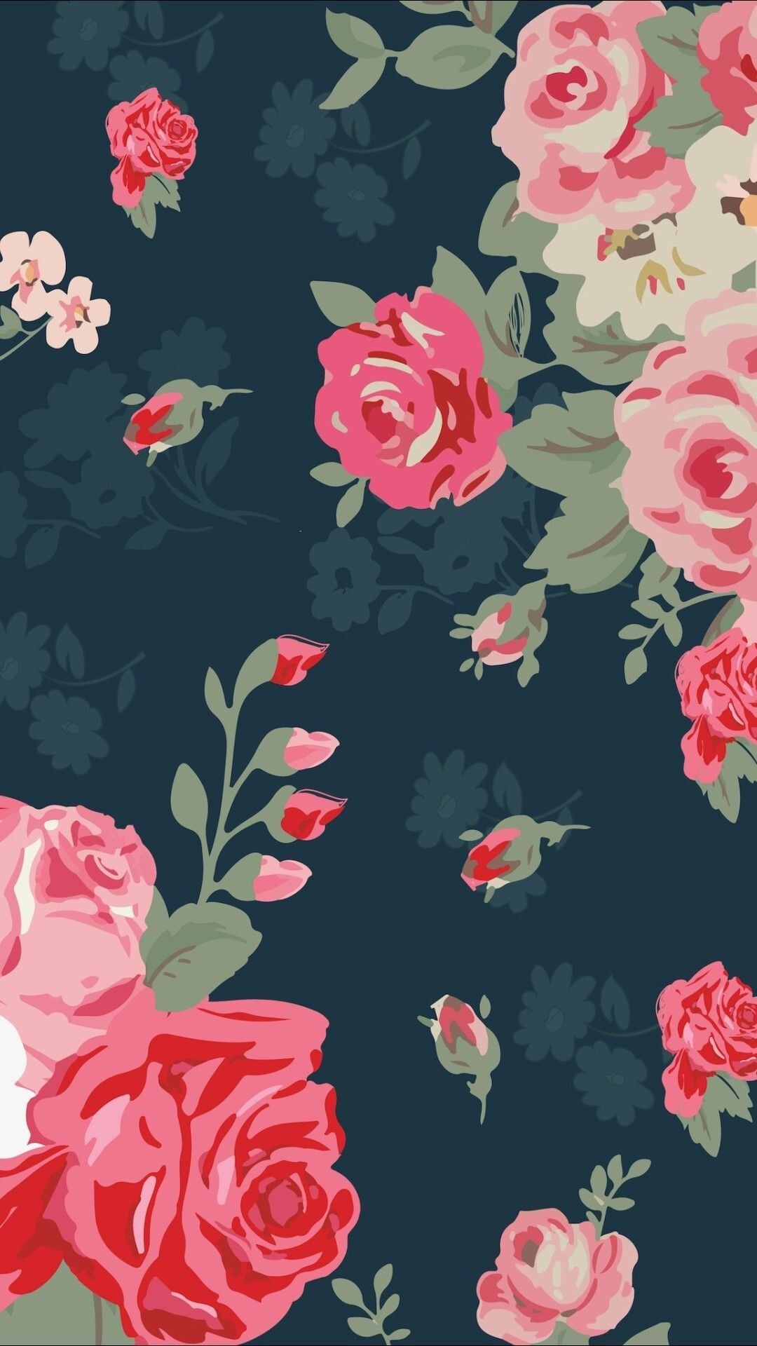 Floral Pattern Flowers Pink Roses Navy Blue wallpaper for Apple iPhone, Apple Watch, Mac, iPad and Apple Watch